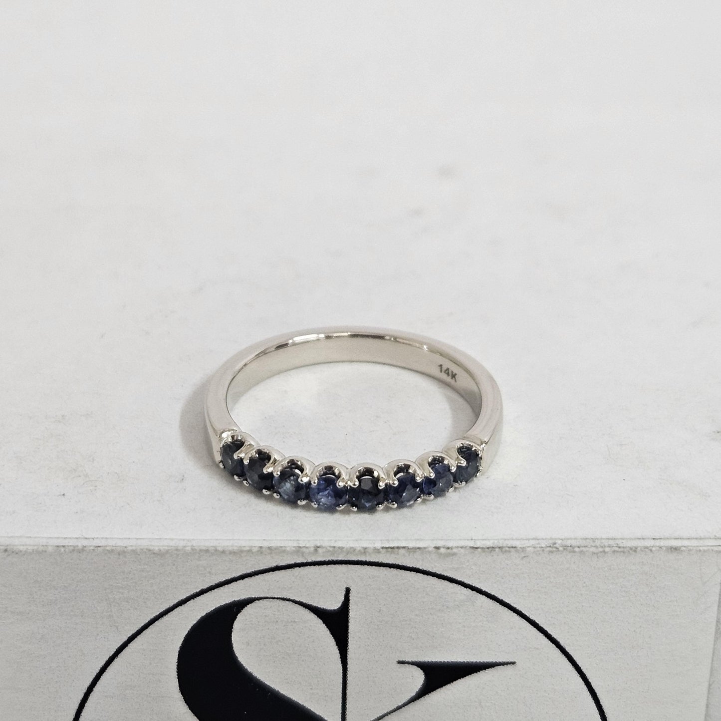 14K Gold Blue Sapphire Eternity Ring - Handmade Anniversary Band