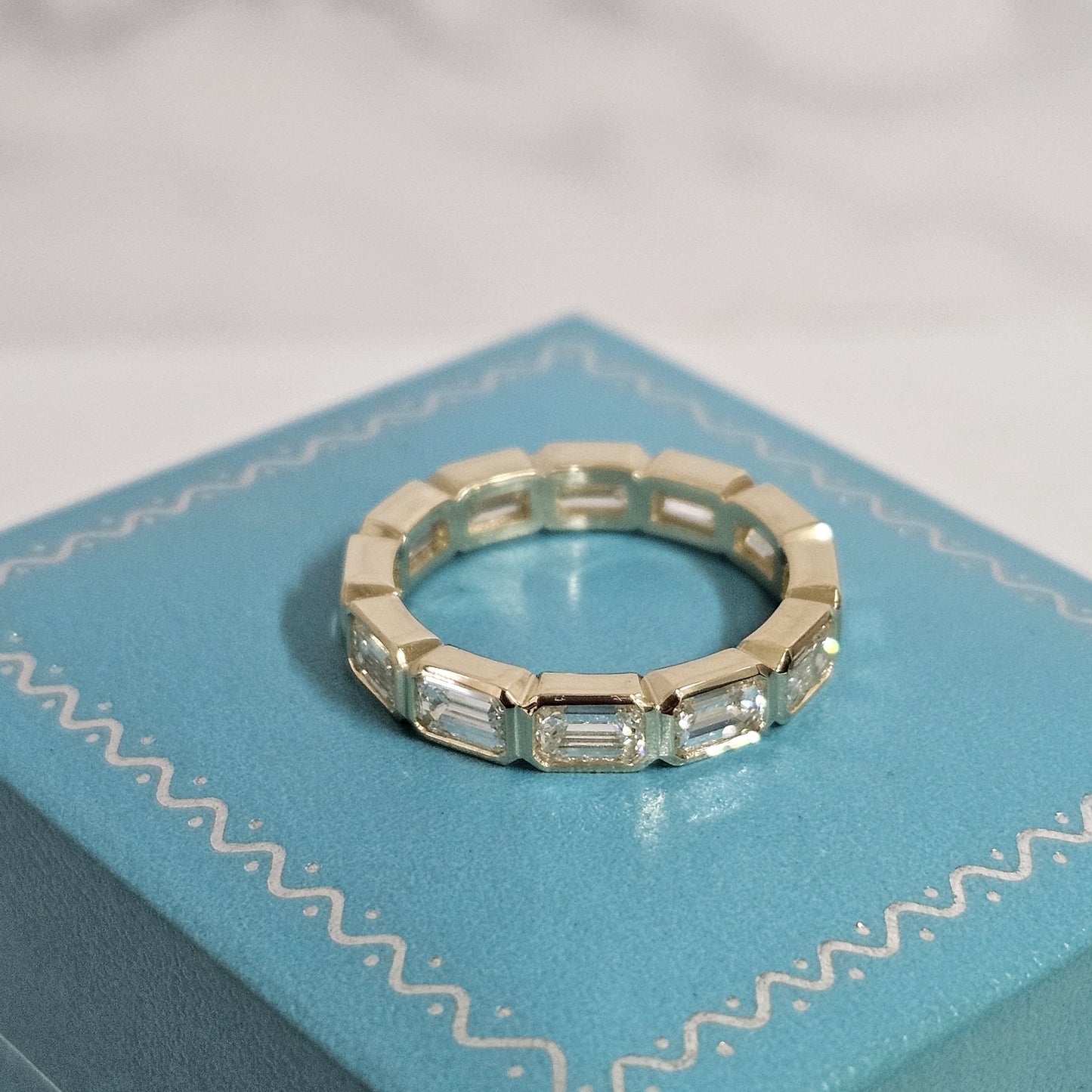Bezel Set Emerald Cut Natural Diamond Eternity Band - 14K Gold Anniversary Ring