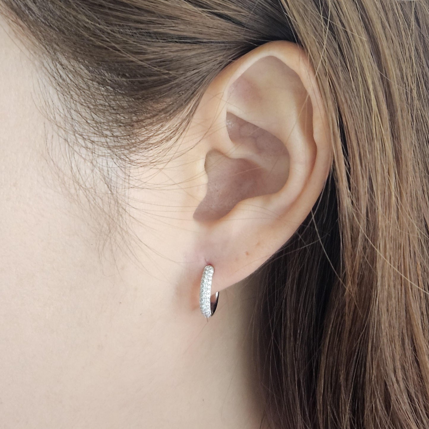 Handmade 3 Row Diamond Hoop Earrings / 13mm~16mm Width 2.6mm Diamond hoop Earrings -Anniversary gift