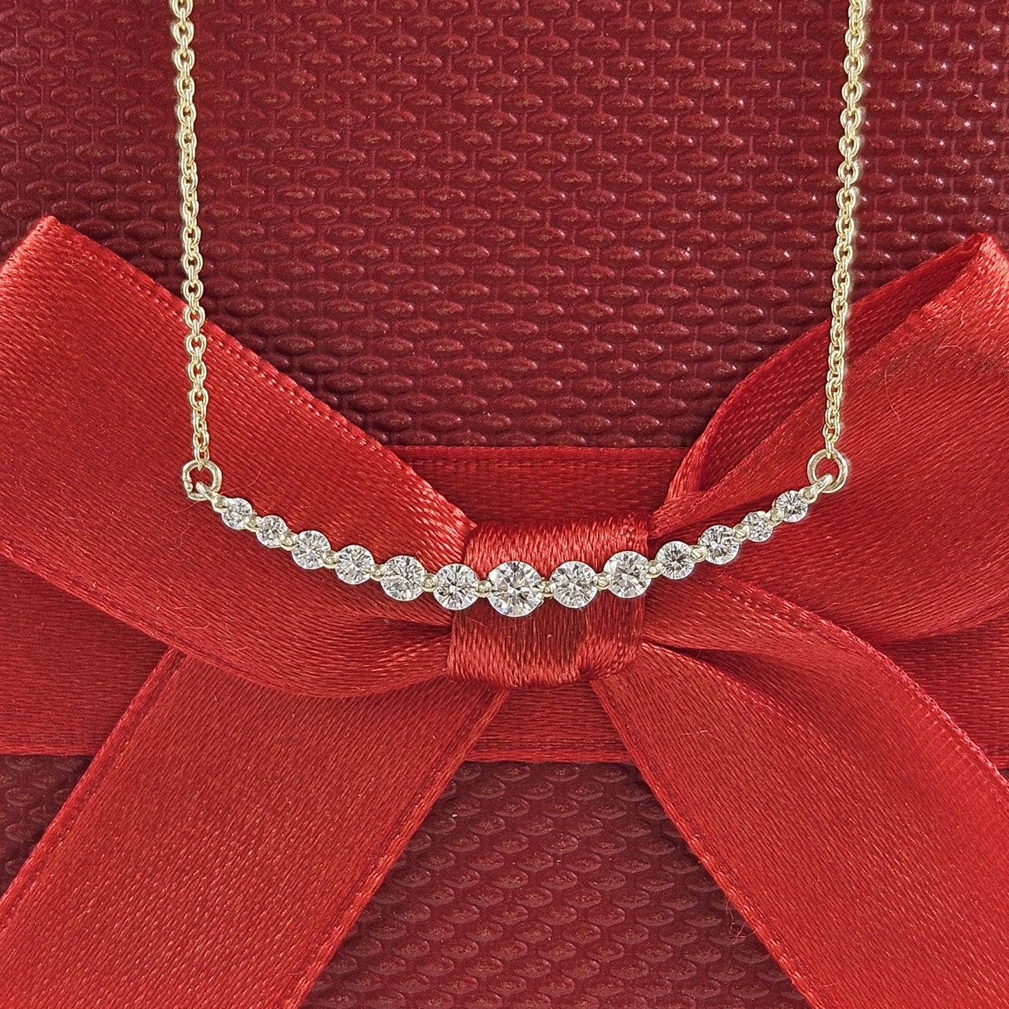 14K Gold Diamond Bar Necklace, Handmade Anniversary Gift