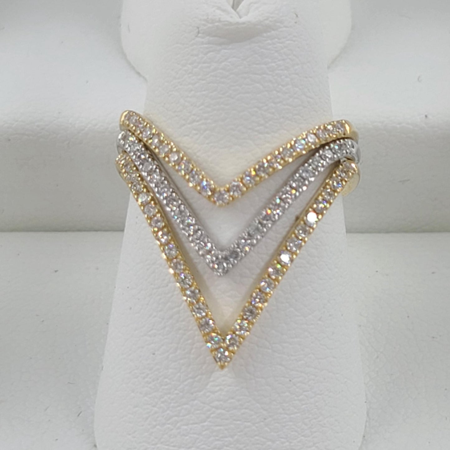 14K Gold V-Shape Natural Diamond Pave Ring(Medium): Handmade Wedding Band - Anniversary Gift