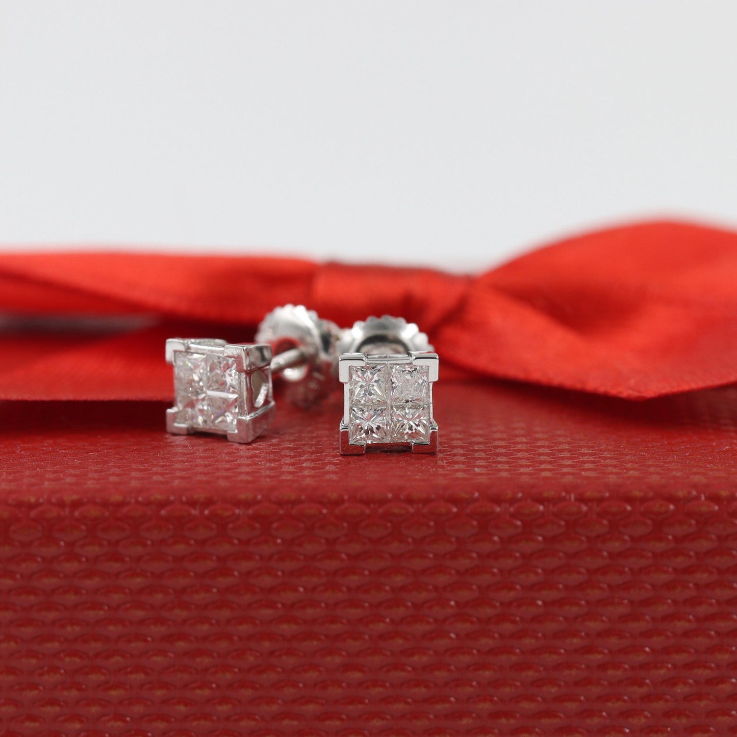 Princess Cut Natural Diamond Stud Earrings: 14K Gold Invisible  Setting Earring