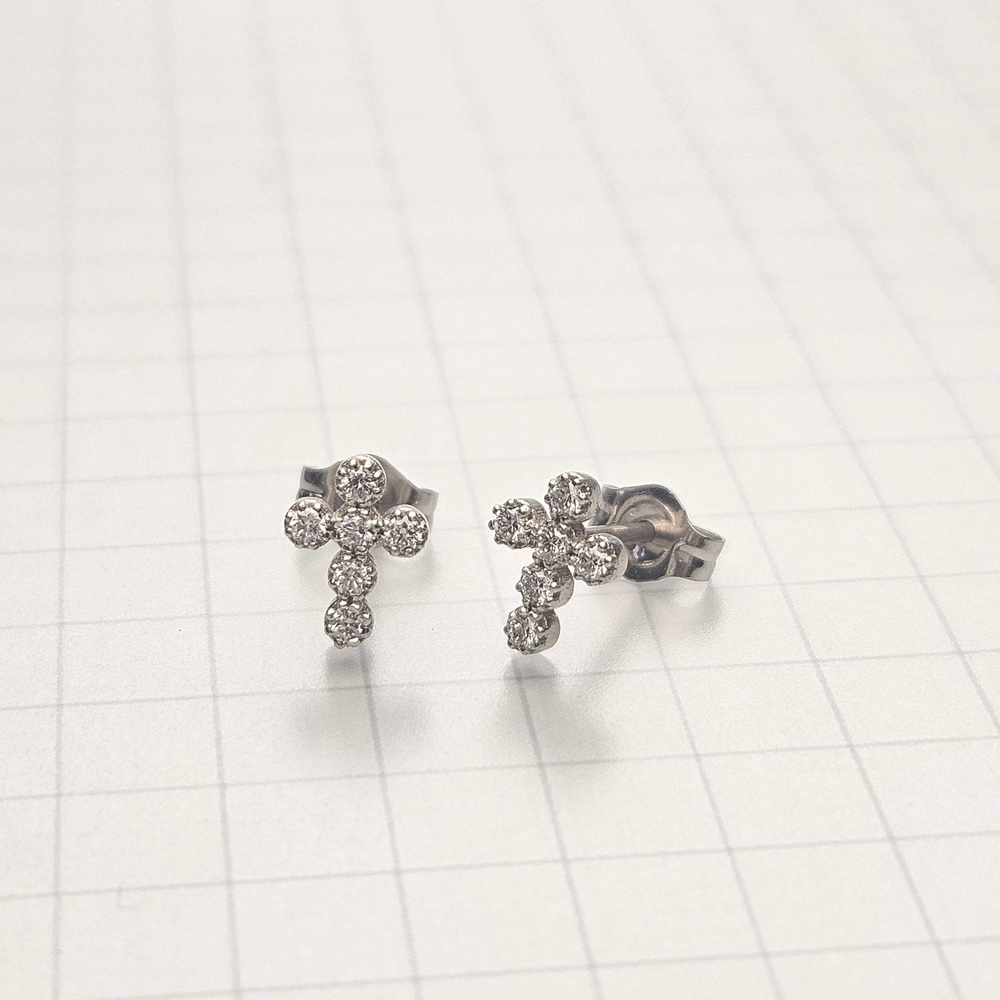 14k Gold Natural Diamond Cross Stud Earrings: Dainty Handmade Jewelry