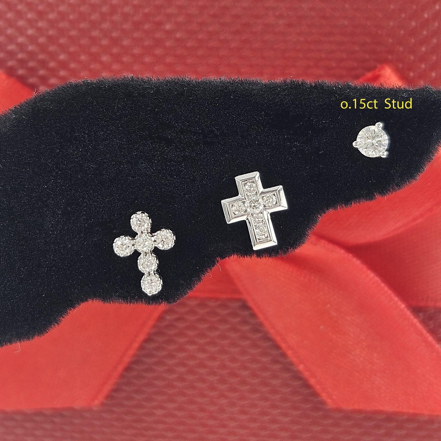 14k Gold Diamond Cross Earrings, Handmade Dainty Studs