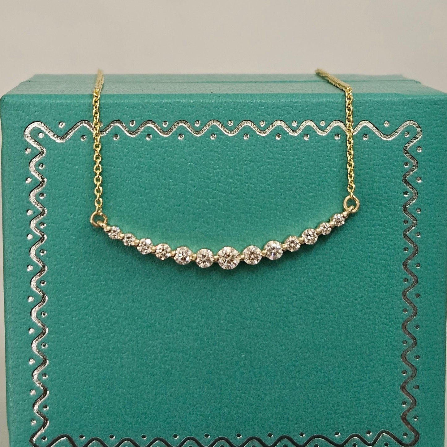 14K Gold Diamond Bar Necklace, Handmade Anniversary Gift