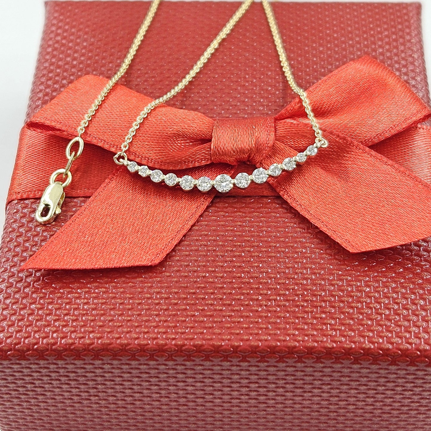 14K Gold Diamond Bar Necklace, Handmade Anniversary Gift