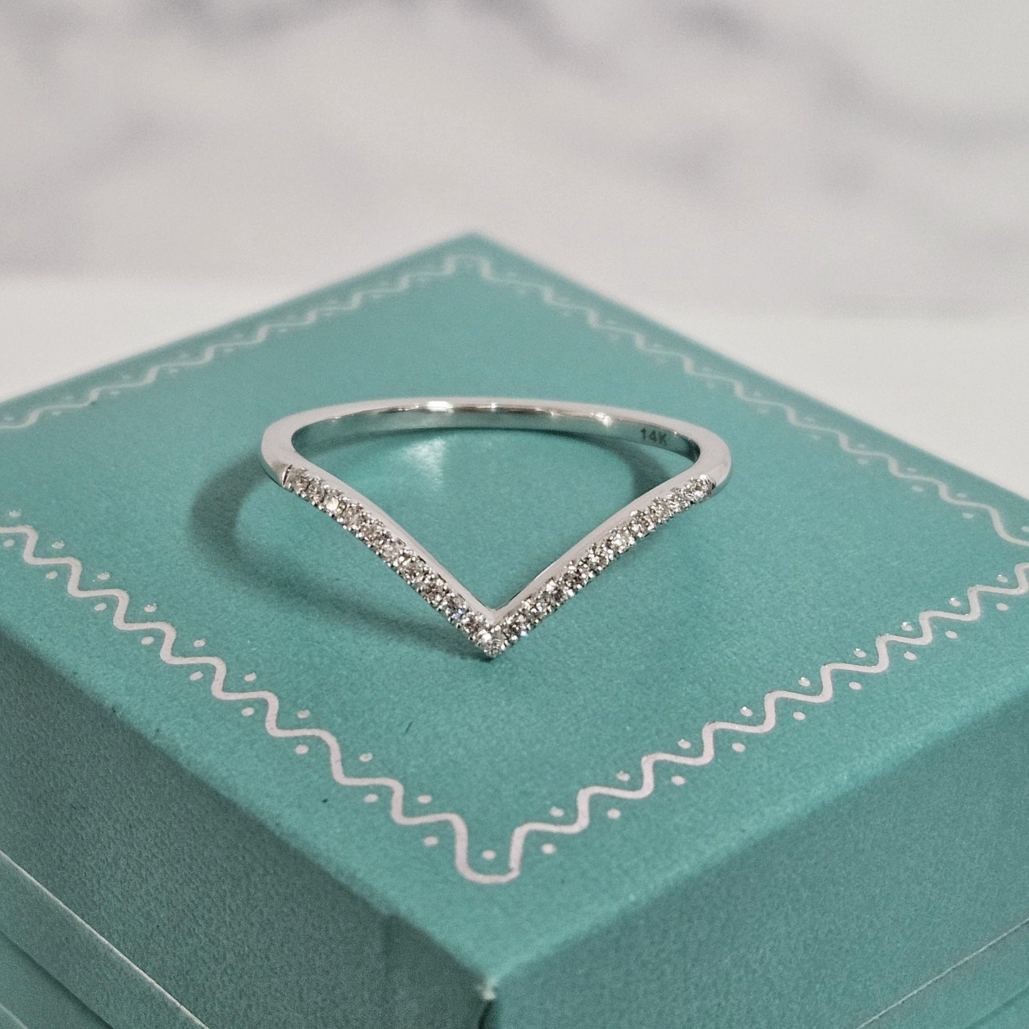 14K Gold V-Shape Natural Diamond Pave Ring(small): Handmade Wedding Band - Anniversary Gift