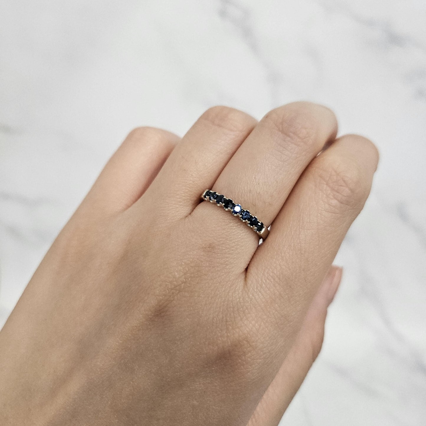 14K Gold Blue Sapphire Eternity Ring - Handmade Anniversary Band