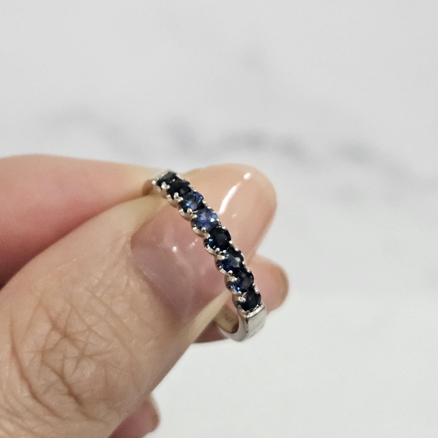14K Gold Blue Sapphire Eternity Ring - Handmade Anniversary Band