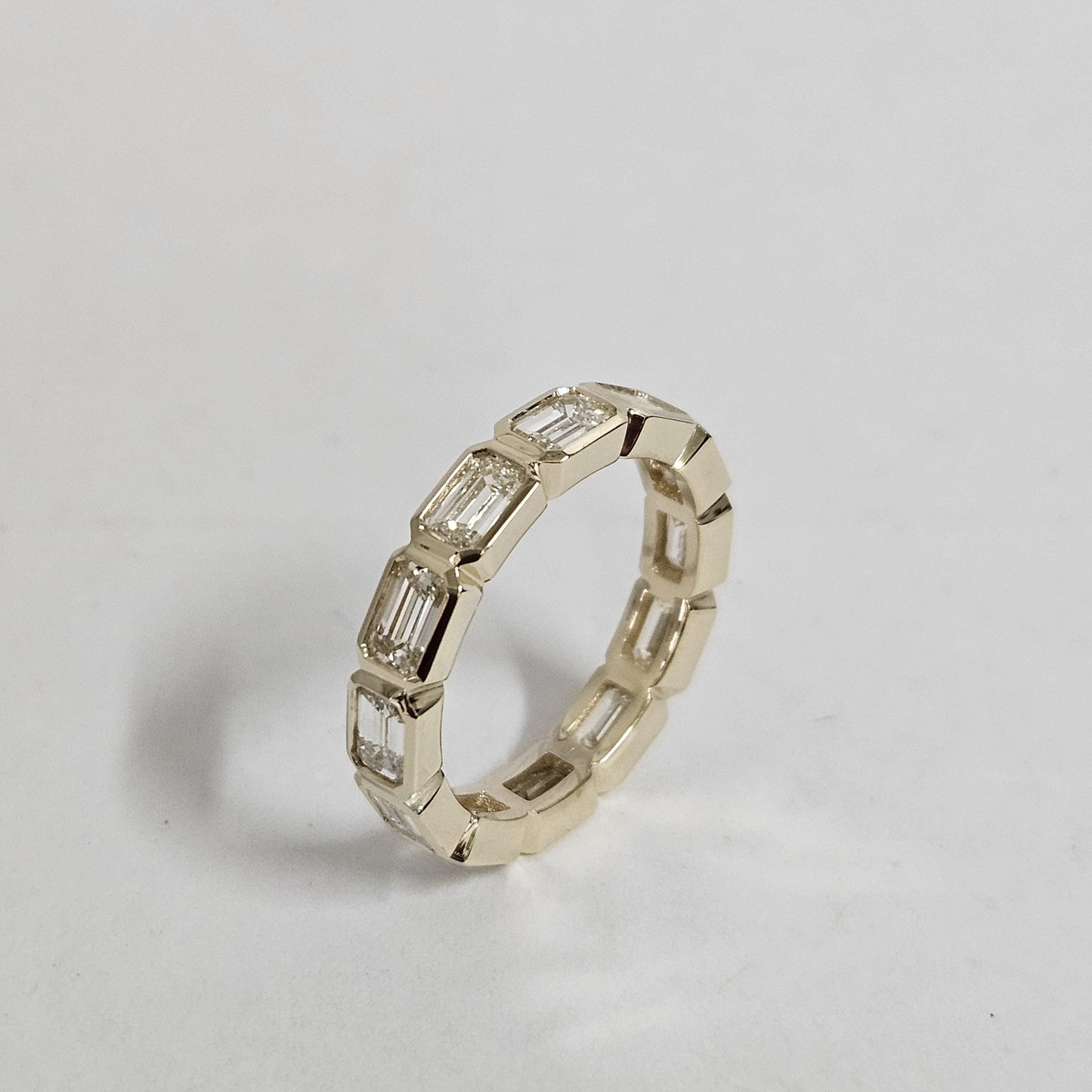 Bezel Set Emerald Cut Natural Diamond Eternity Band - 14K Gold Anniversary Ring
