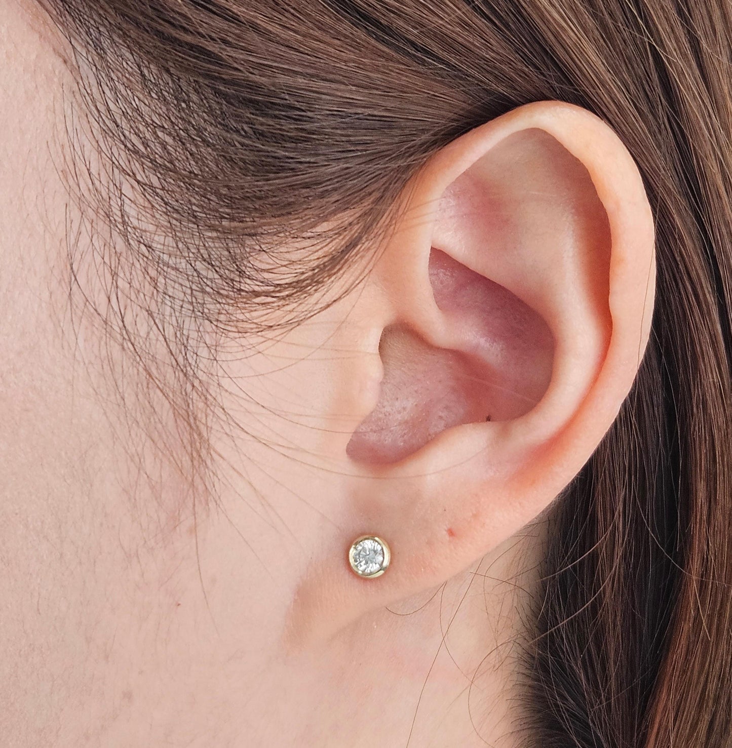 Diamond Bezel Set Stud Earrings/14K gold Diamond Solitaire Stud Earrings/Bridesmaid Wedding Gift/Single or Pair/anniversary gift