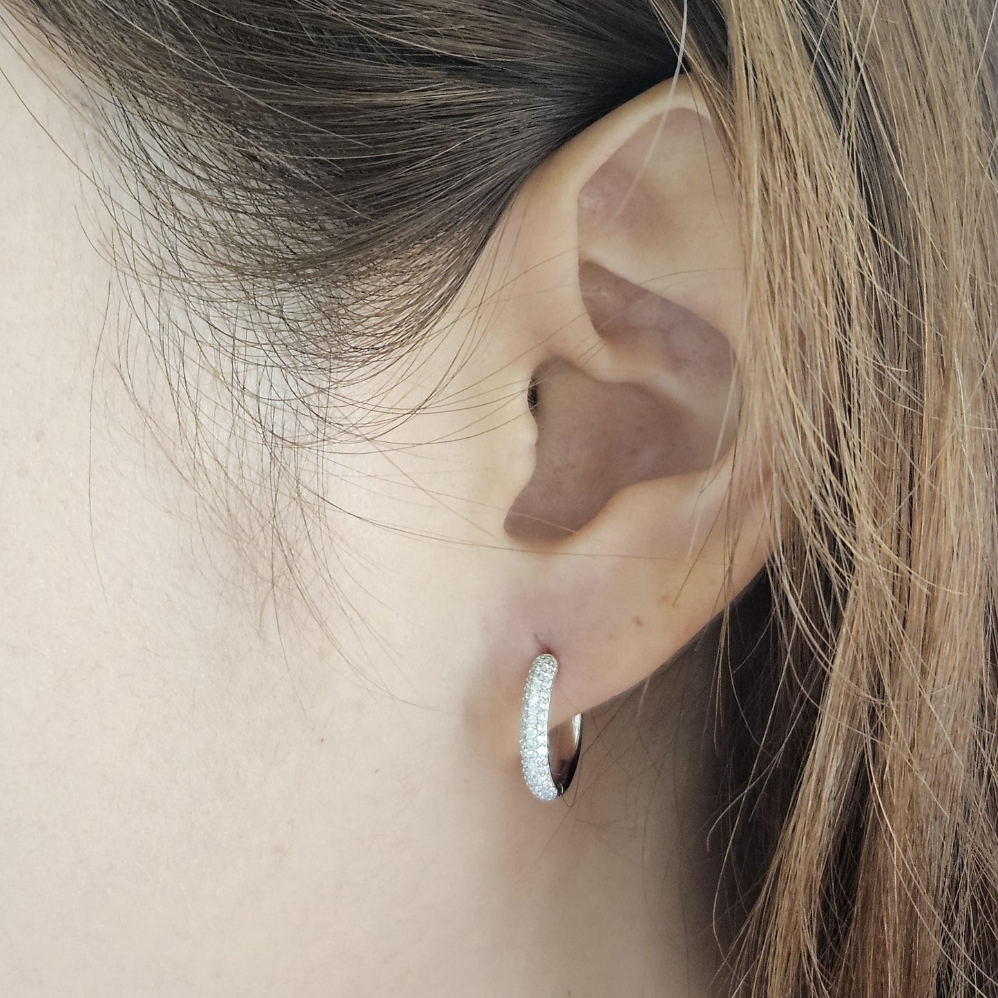 Handmade 3 Row Diamond Hoop Earrings / 13mm~16mm Width 2.6mm Diamond hoop Earrings -Anniversary gift