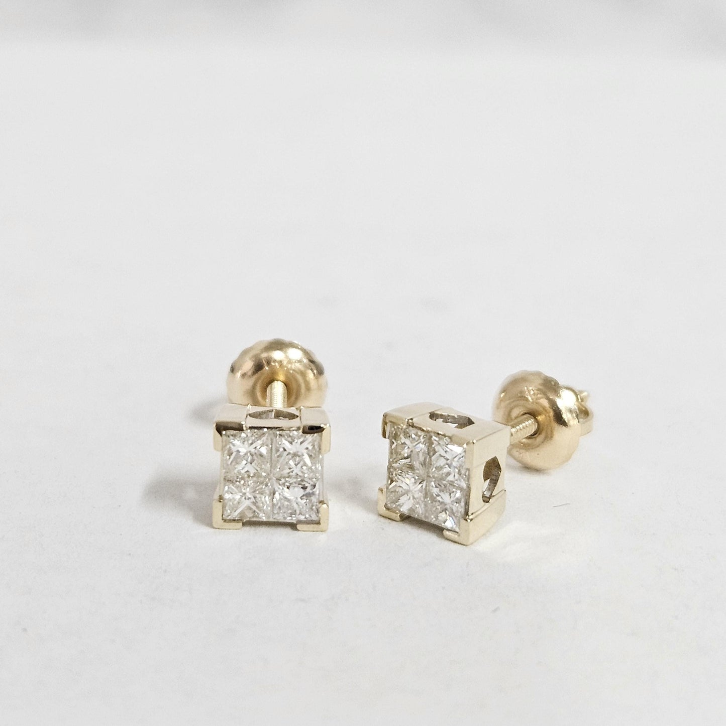 Princess Cut Natural Diamond Stud Earrings: 14K Gold Invisible  Setting Earring
