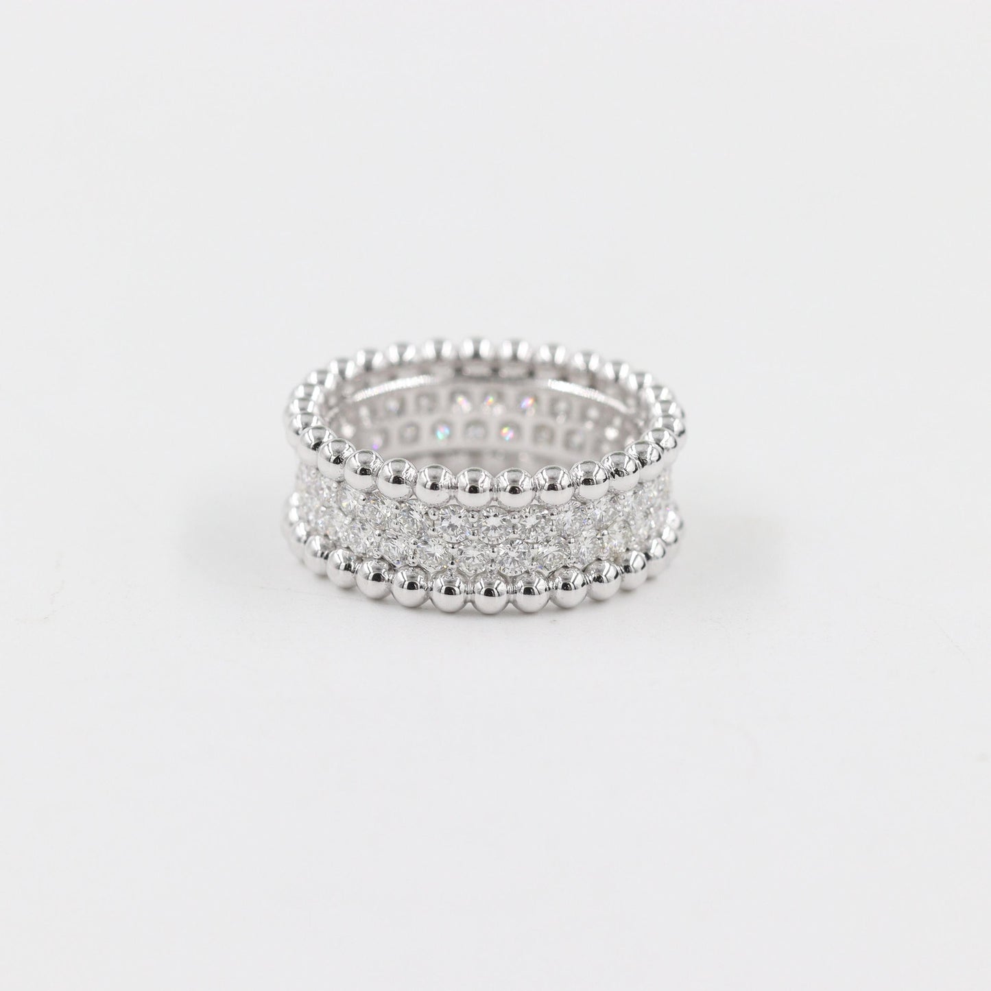 14K Gold 2 Row Natural Diamond Eternity Ring: Stackable Double Bead Anniversary Ring