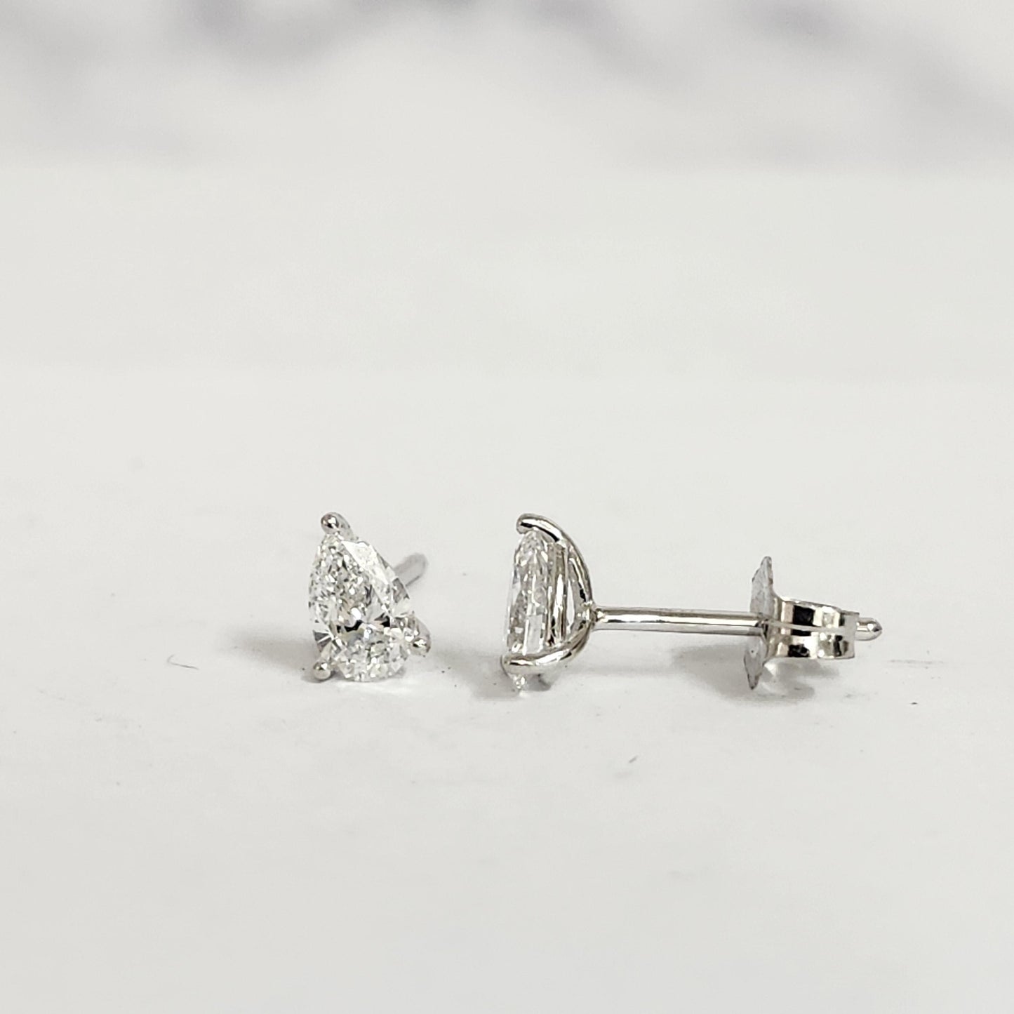 14K Gold Pear Diamond Stud Earrings: Solitaire Prong Setting Stud Earring- Anniversary gift