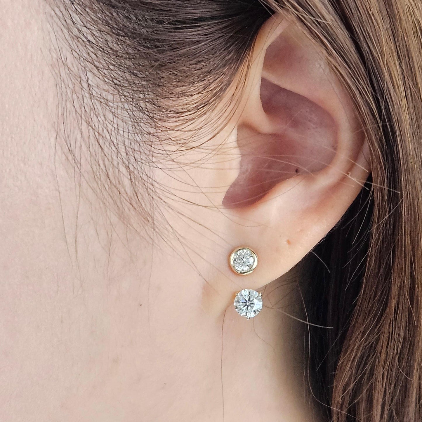 14K Gold Natural Diamond Earring Jacket: Prong Set, Handmade Jacket earring only / Anniversary gift