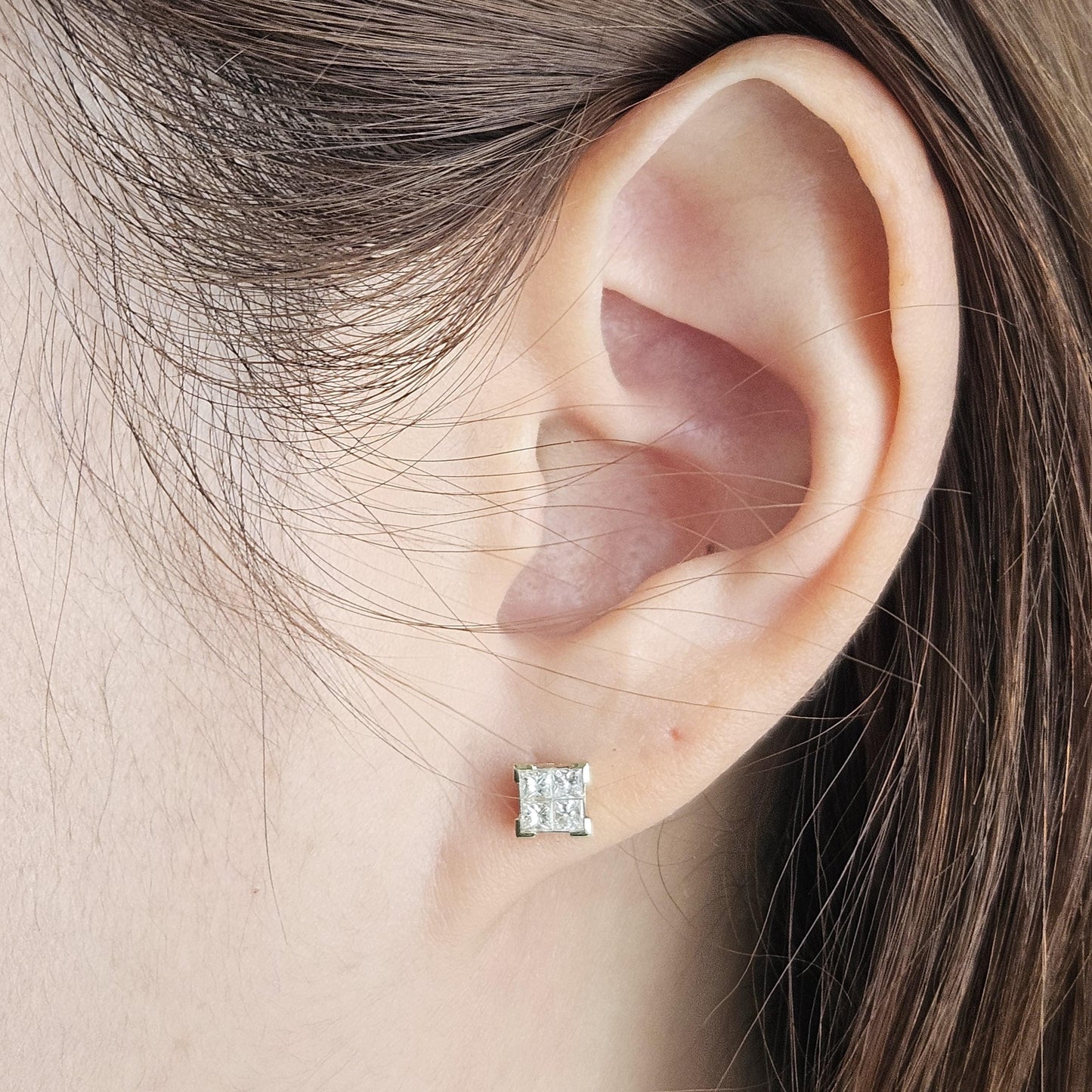 Princess Cut Natural Diamond Stud Earrings: 14K Gold Invisible  Setting Earring