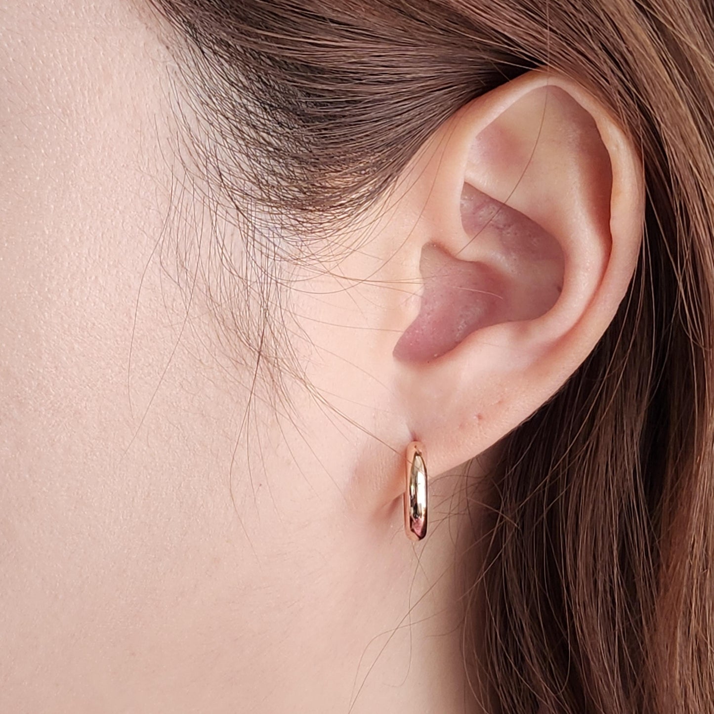 14K Gold Hoop Earrings, Solid Round Huggies, Handmade Anniversary Gift