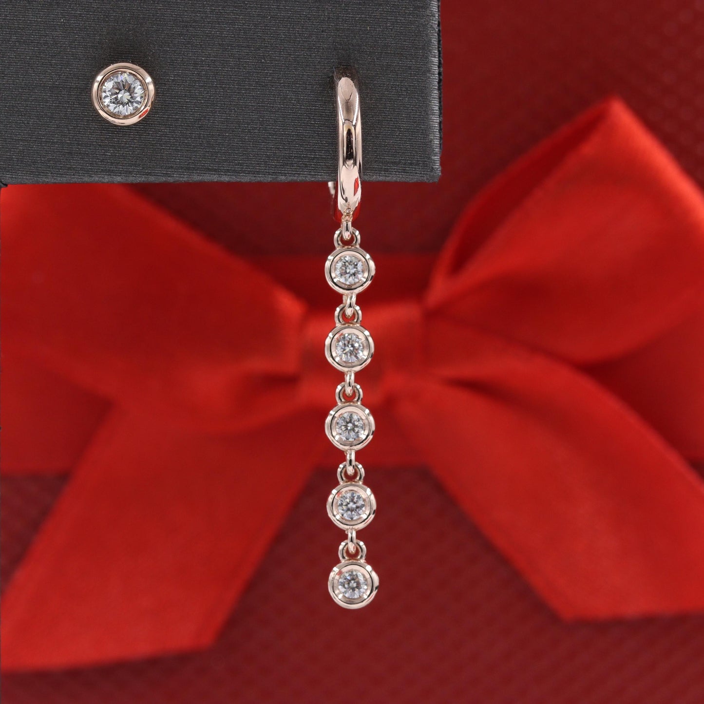 Gold Hoop with Natural Diamond Bezel Dangle Earring/14K,18K gold 11.5mm Hoop Earring/Diamond Hoop Dangle Earrings /Anniversary gift
