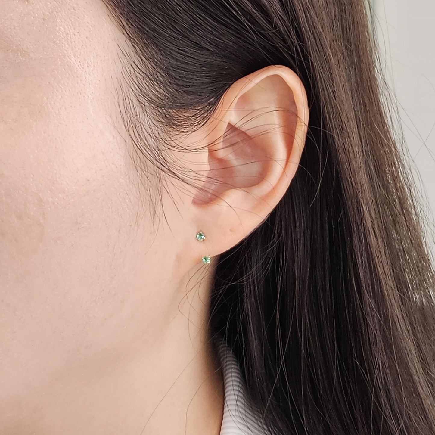 Natural Round Emerald Jacket Earrings/14K gold Three Prong Round Emerald Stud Earrings/Single or Pair Earring/anniversary gift