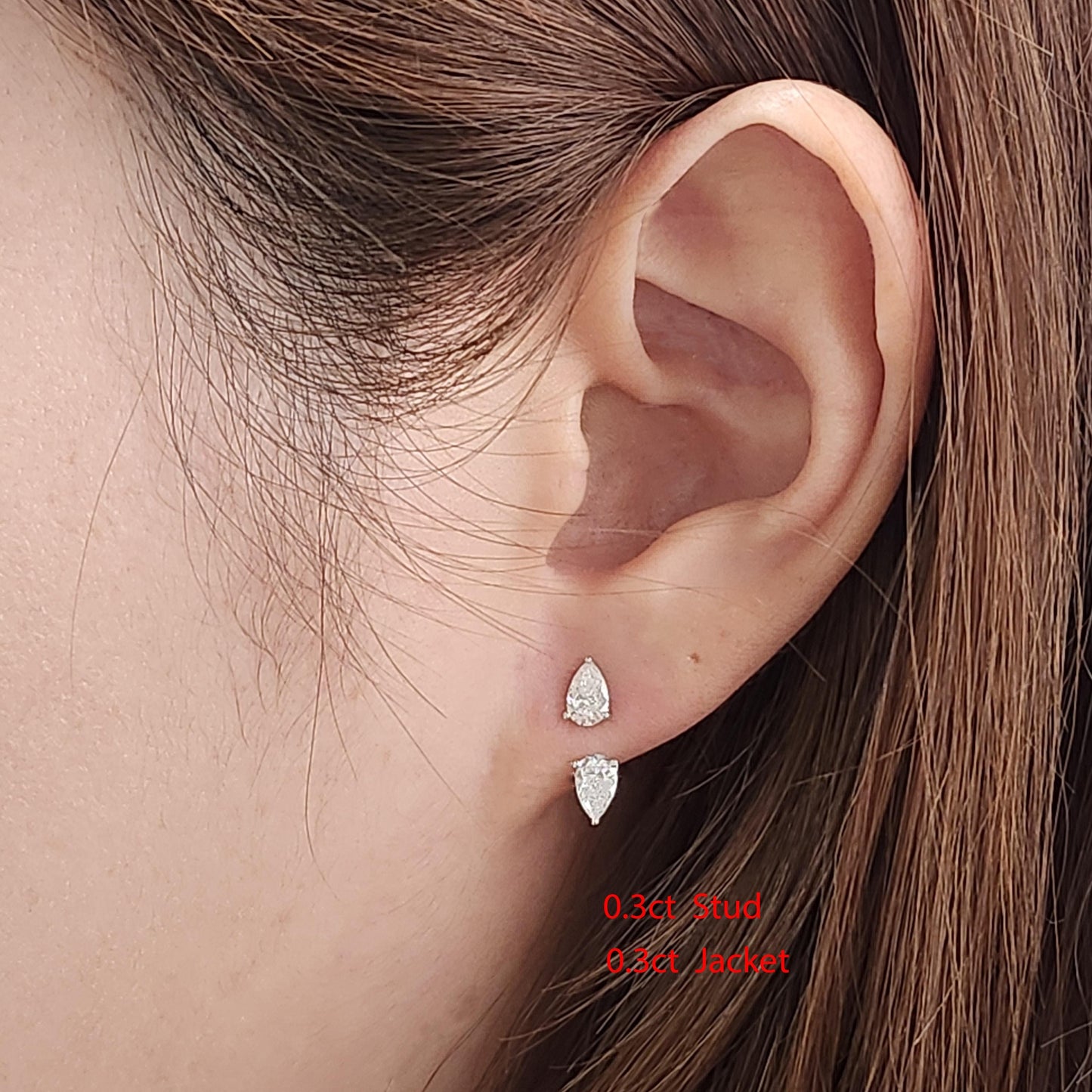14K Gold Pear Diamond Stud Earrings: Solitaire Prong Setting Stud Earring- Anniversary gift