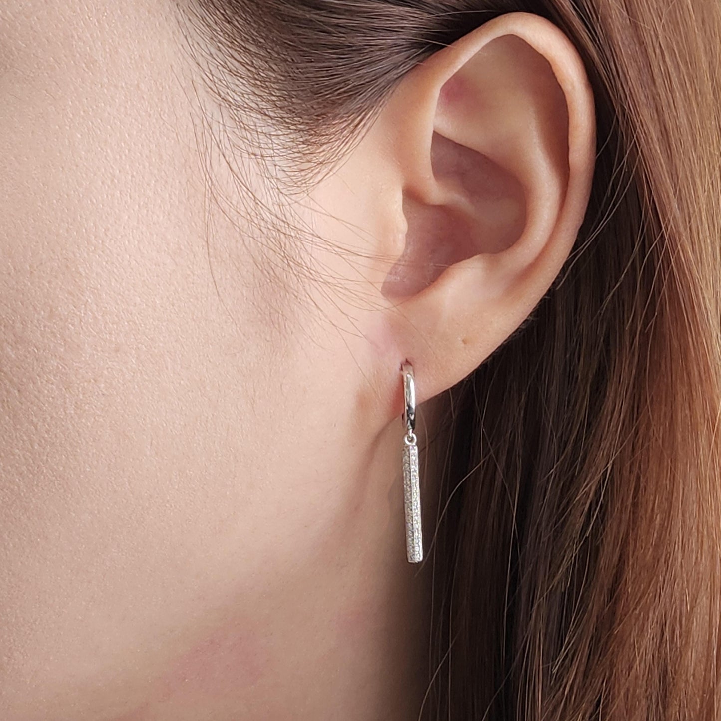 Gold Hoop with Dangling Bar Two Sides Natural Diamond Earrings/14K,18K gold Drop earring/Diamond Bar Earrings/Anniversary gift