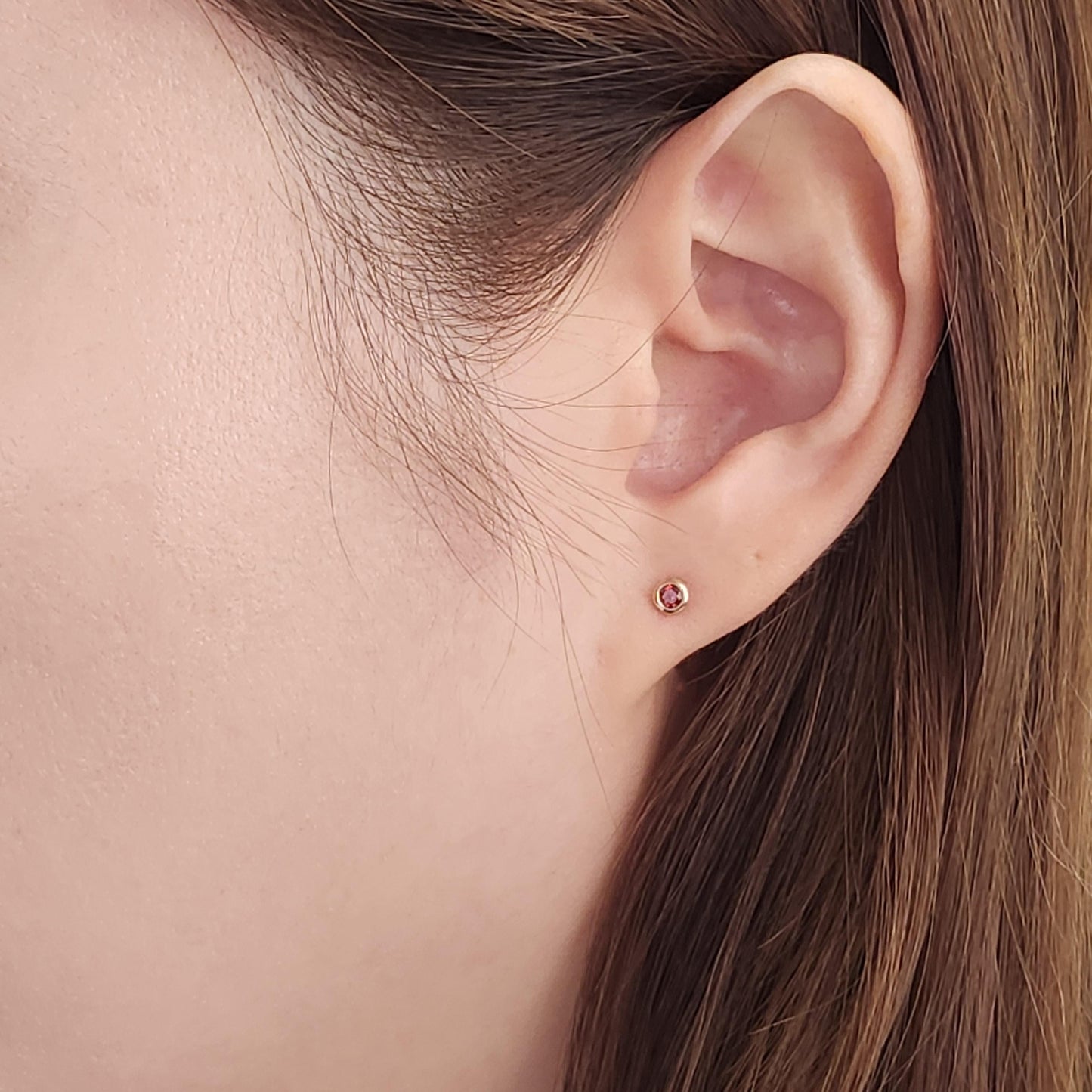 Handmade 14K Gold Garnet Stud Earrings: Bezel Set Solitaire