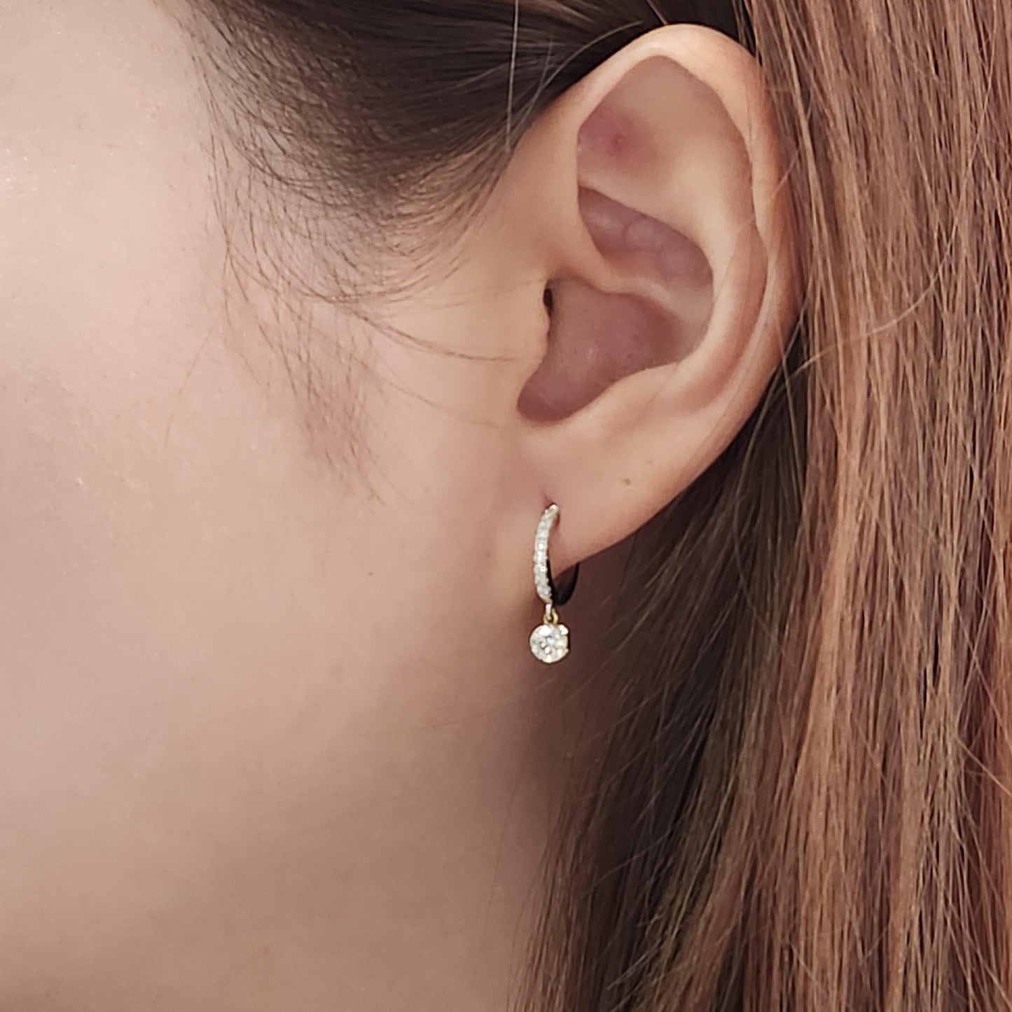 Lab Diamond Dangle Hoop Earrings, 14k Gold Invisible Set Charm, Handmade
