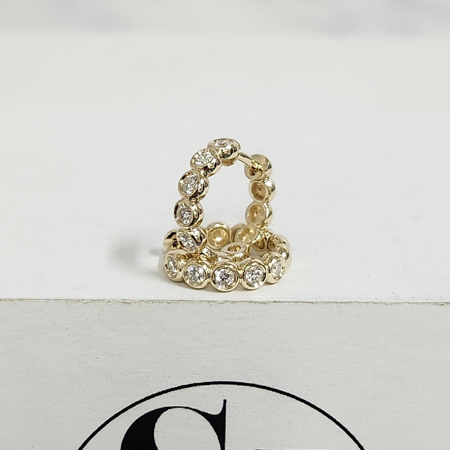Round Natural Diamond Bezel Hoop Earring/ Diamond Huggies Bezel Hoop Earring/14K gold ,18K gold Hoop Diamond Earring/Anniversary gift