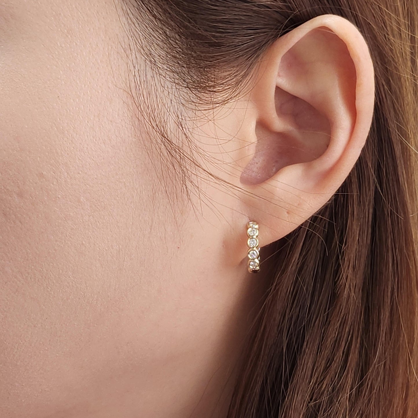 Round Natural Diamond Bezel Hoop Earring/ Diamond Huggies Bezel Hoop Earring/14K gold ,18K gold Hoop Diamond Earring/Anniversary gift