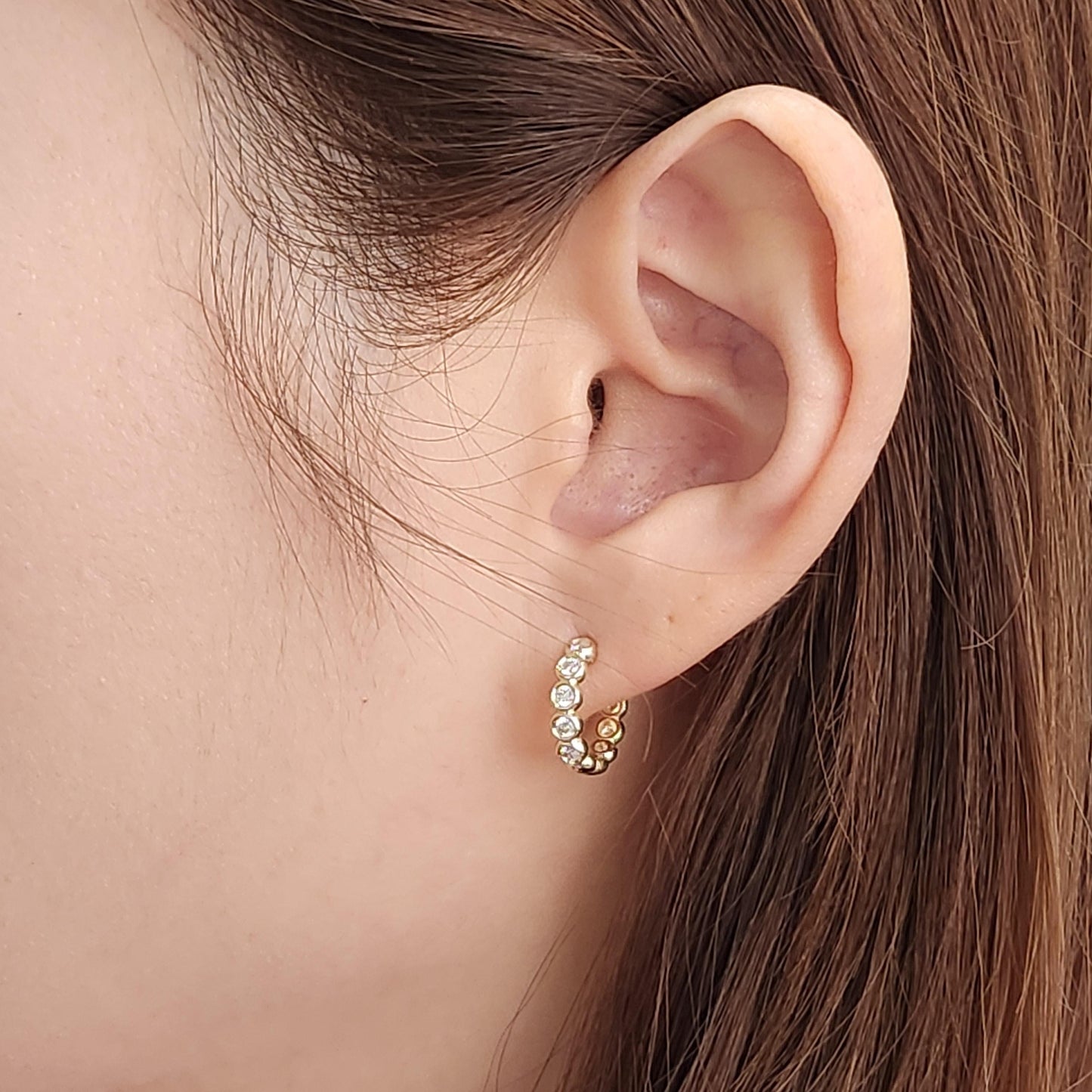Round Natural Diamond Bezel Hoop Earring/ Diamond Huggies Bezel Hoop Earring/14K gold ,18K gold Hoop Diamond Earring/Anniversary gift