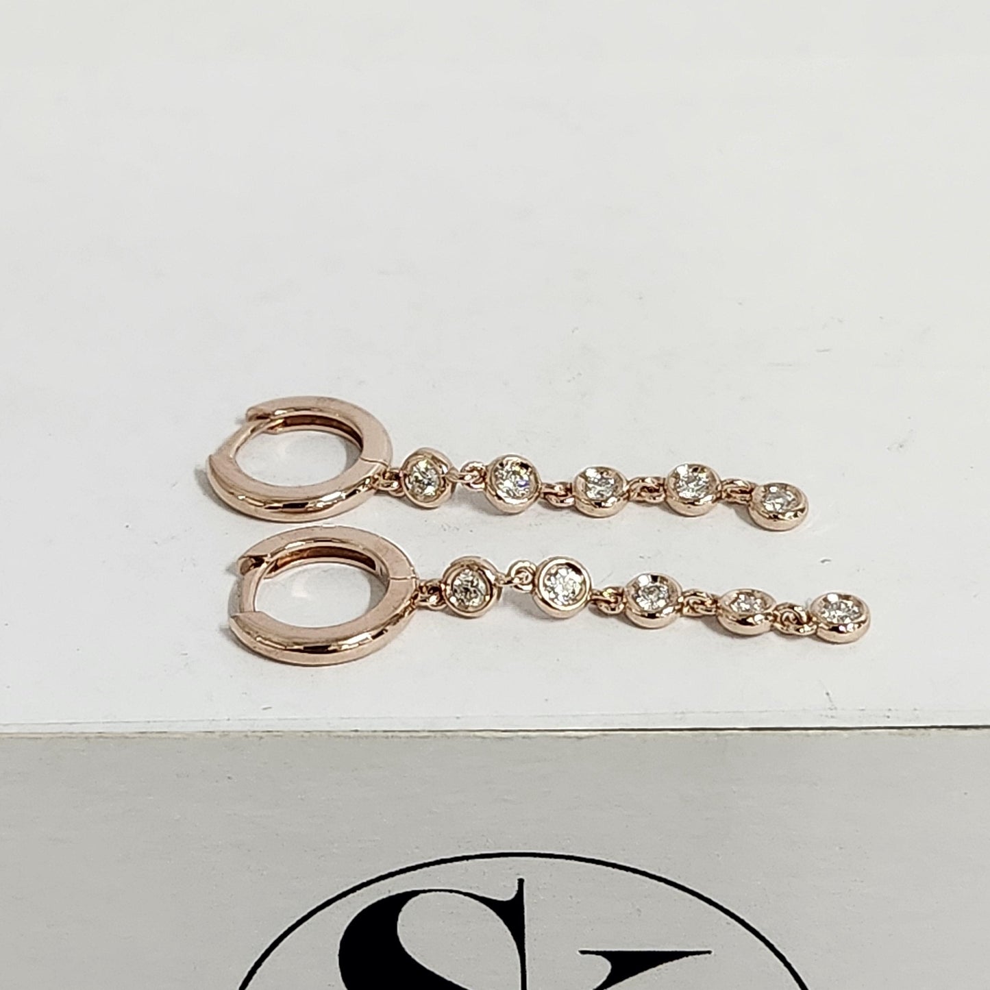 Gold Hoop with Natural Diamond Bezel Dangle Earring/14K,18K gold 11.5mm Hoop Earring/Diamond Hoop Dangle Earrings /Anniversary gift