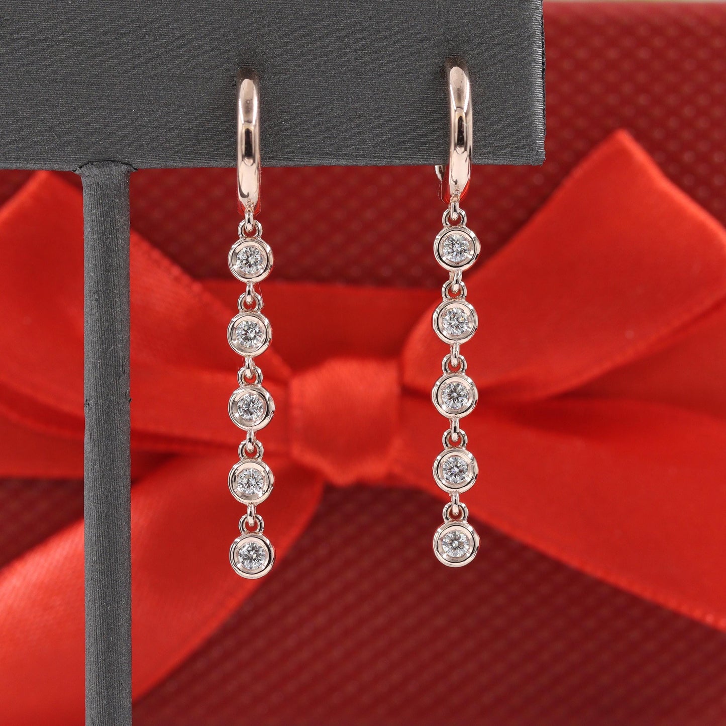 Gold Hoop with Natural Diamond Bezel Dangle Earring/14K,18K gold 11.5mm Hoop Earring/Diamond Hoop Dangle Earrings /Anniversary gift