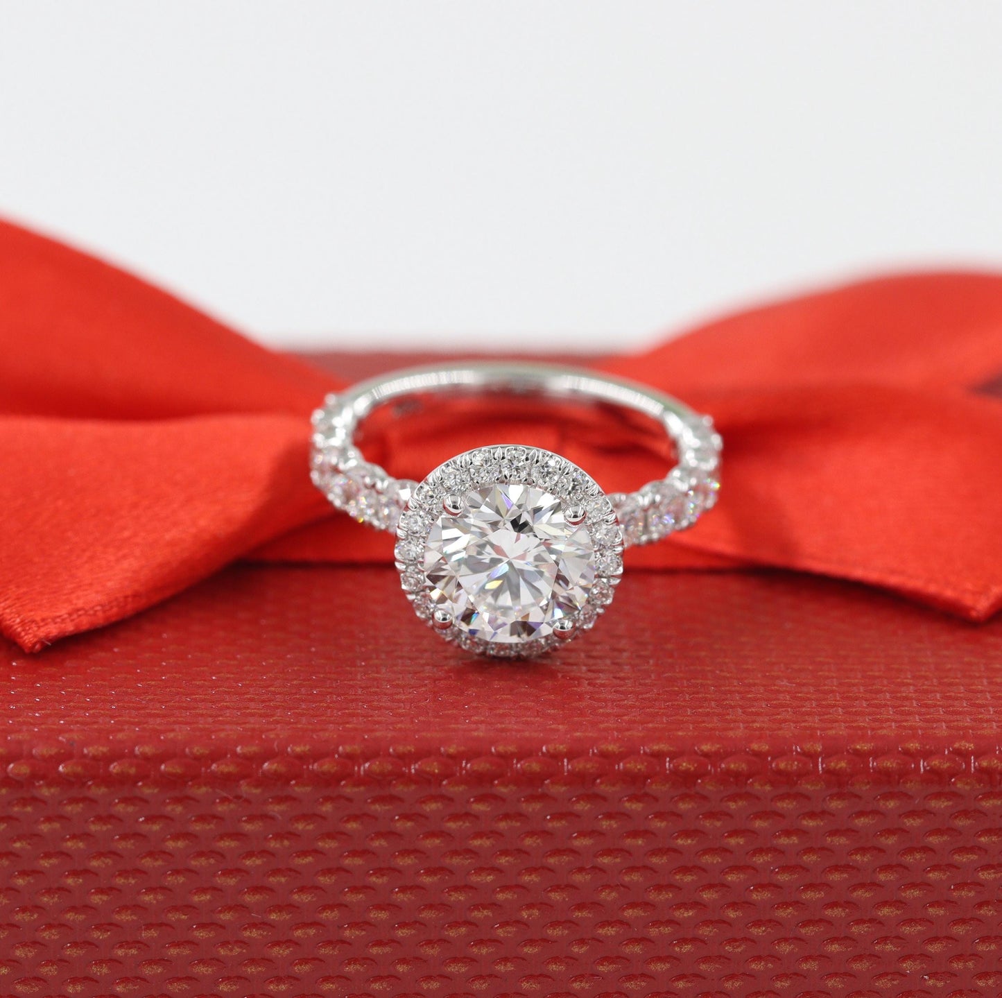 2ct Diamond Halo Engagement Ring: 14K Gold Halo Diamond Ring- Anniversary Ring