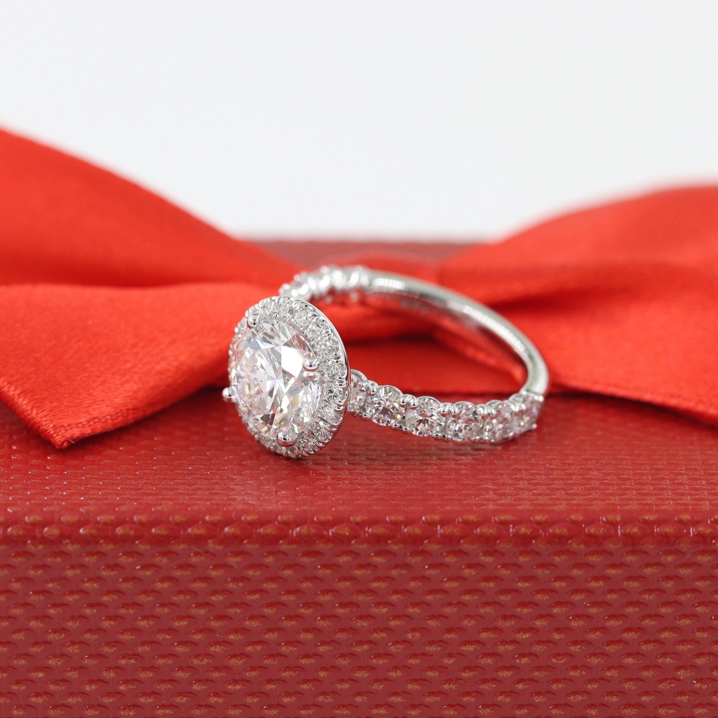 2ct Diamond Halo Engagement Ring: 14K Gold Halo Diamond Ring- Anniversary Ring