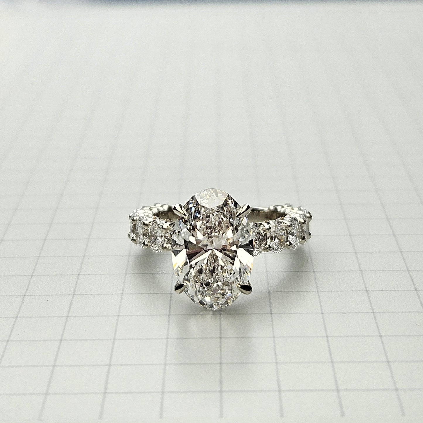 Oval Diamond Engagement Ring: 18K Gold Hidden Halo Total 6.8ct Diamond 4 Prong Ring - Anniversary gift