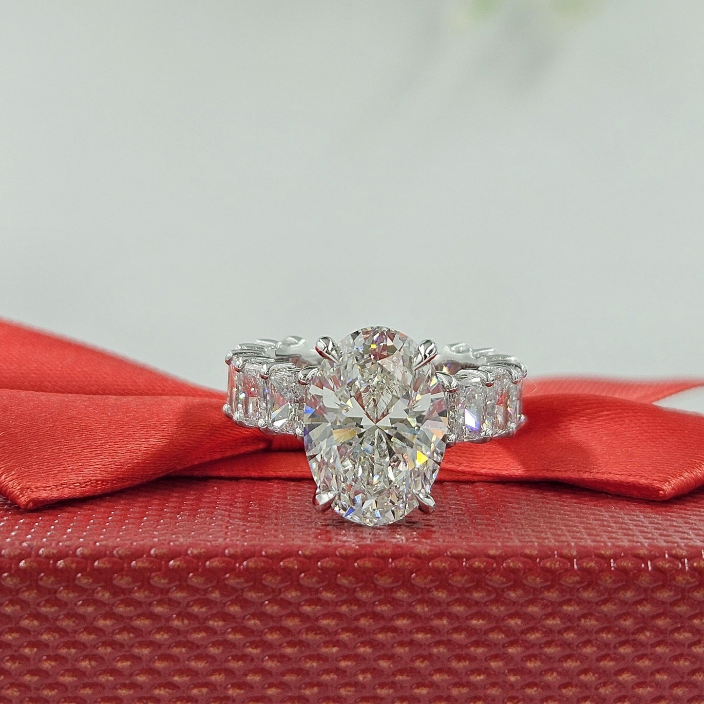 Total 8.3ct Diamond Engagement Ring: 18K Gold Oval Hidden Halo Diamond Ring- Anniversary Ring