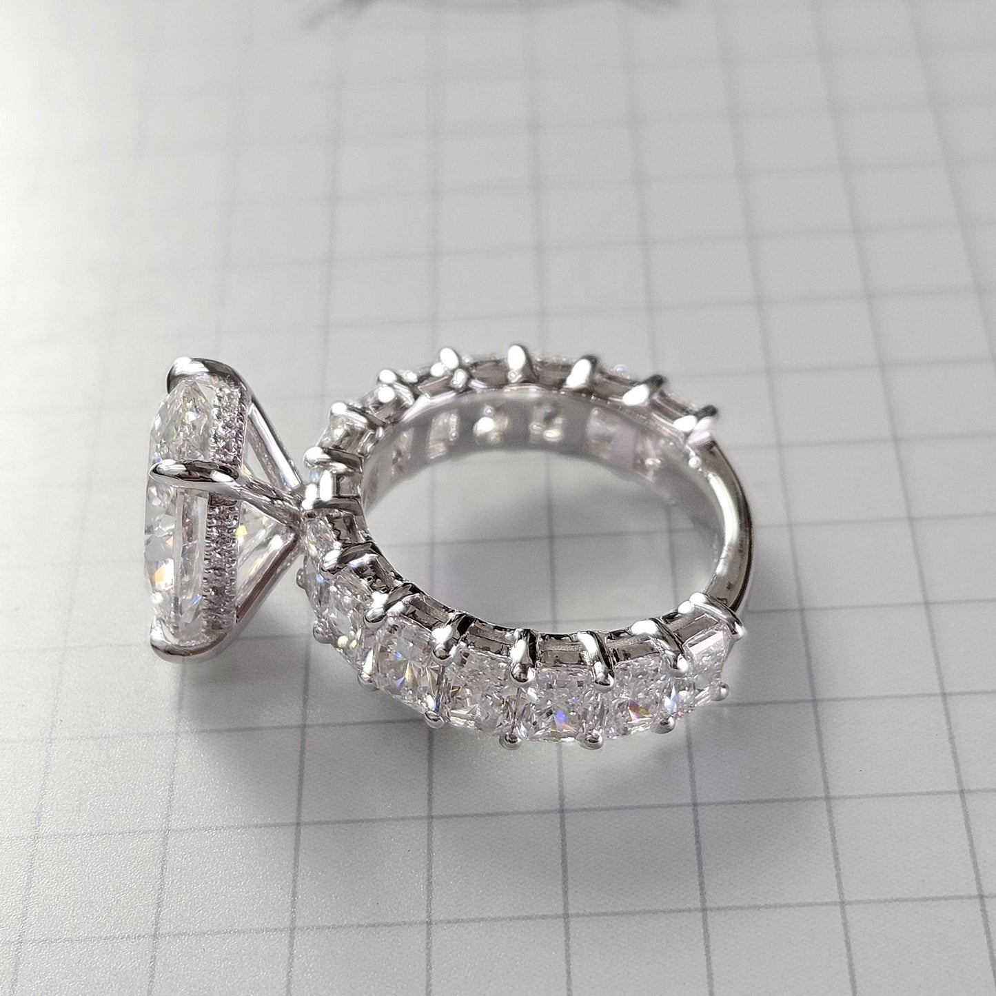 Total 8.3ct Diamond Engagement Ring: 18K Gold Oval Hidden Halo Diamond Ring- Anniversary Ring