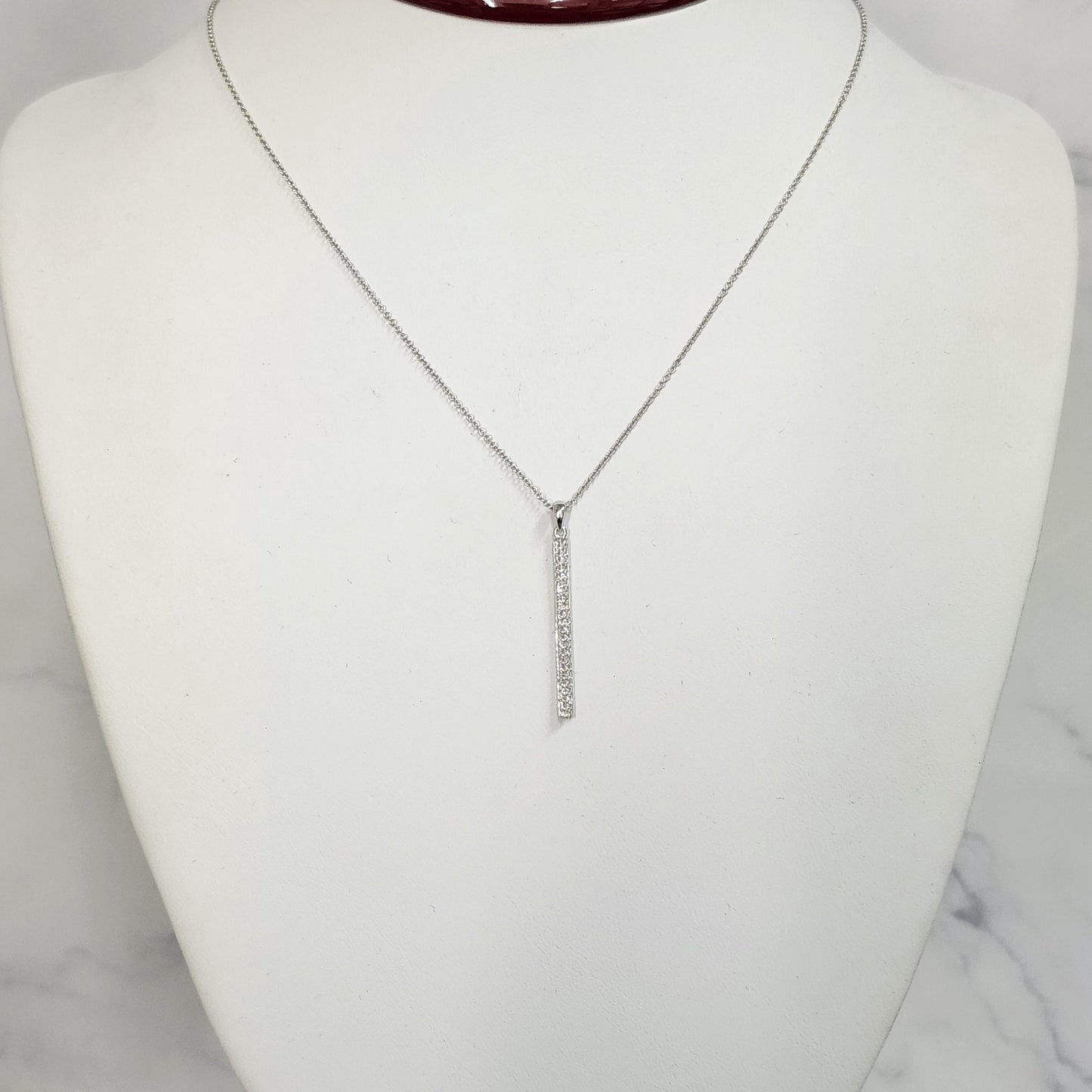 14K Gold Natural Diamond 34mm Bar Necklace, Handmade Anniversary Gift