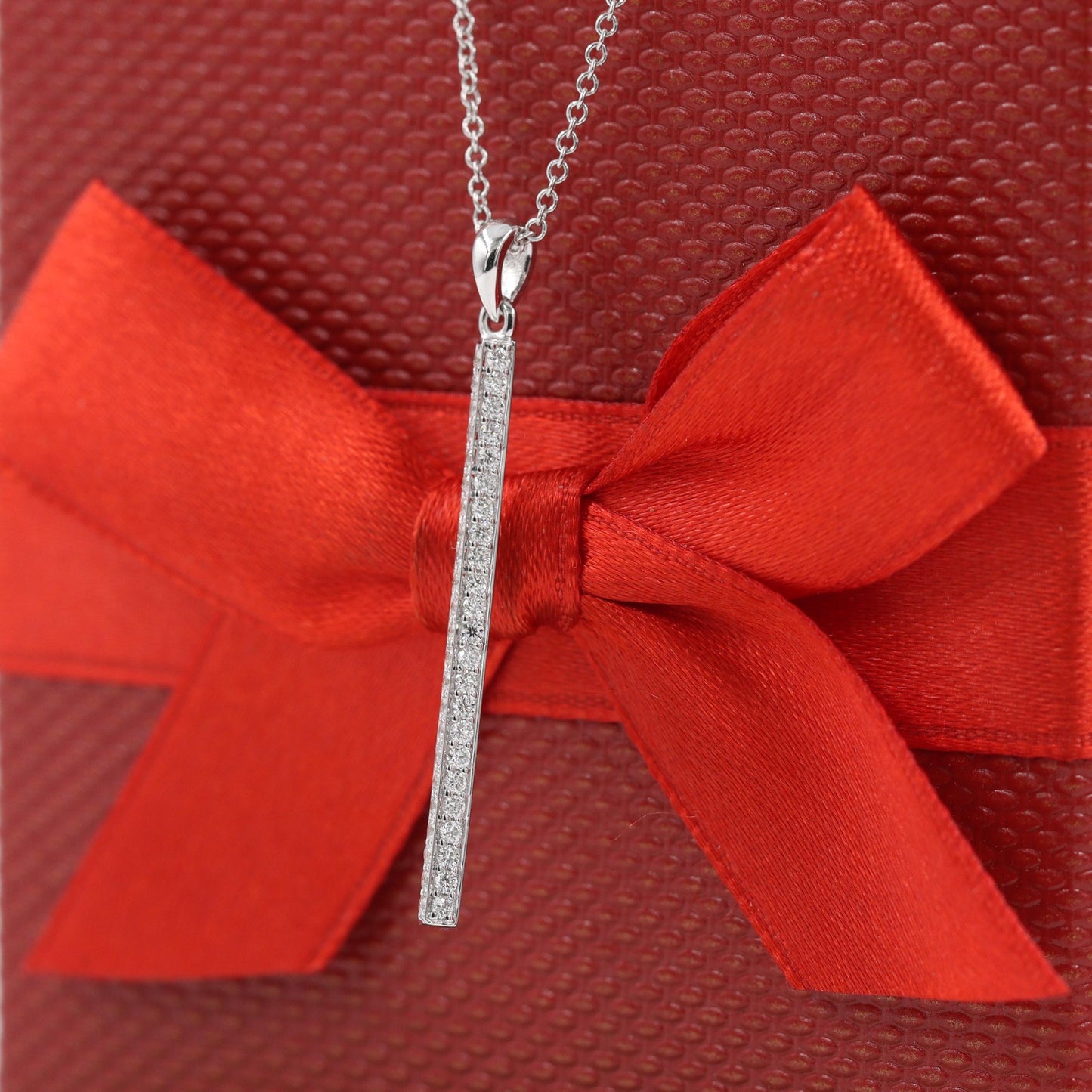 14K Gold Natural Diamond 34mm Bar Necklace, Handmade Anniversary Gift