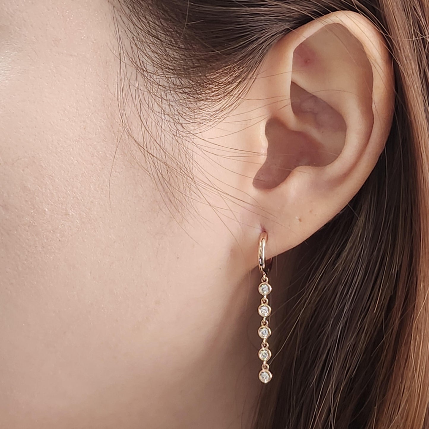 Gold Hoop with Natural Diamond Bezel Dangle Earring/14K,18K gold 11.5mm Hoop Earring/Diamond Hoop Dangle Earrings /Anniversary gift