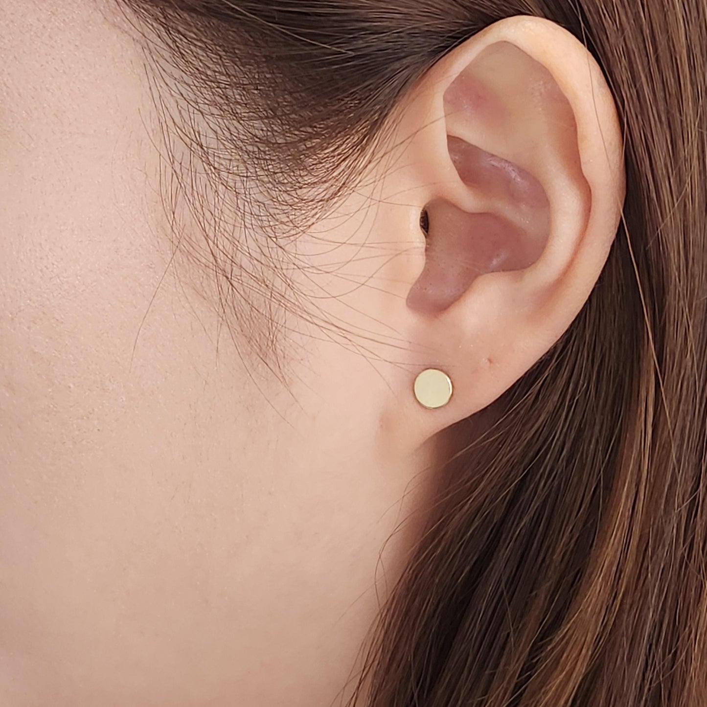 14K Gold Flat Circle Stud Earrings: Handmade Dot Jewelry