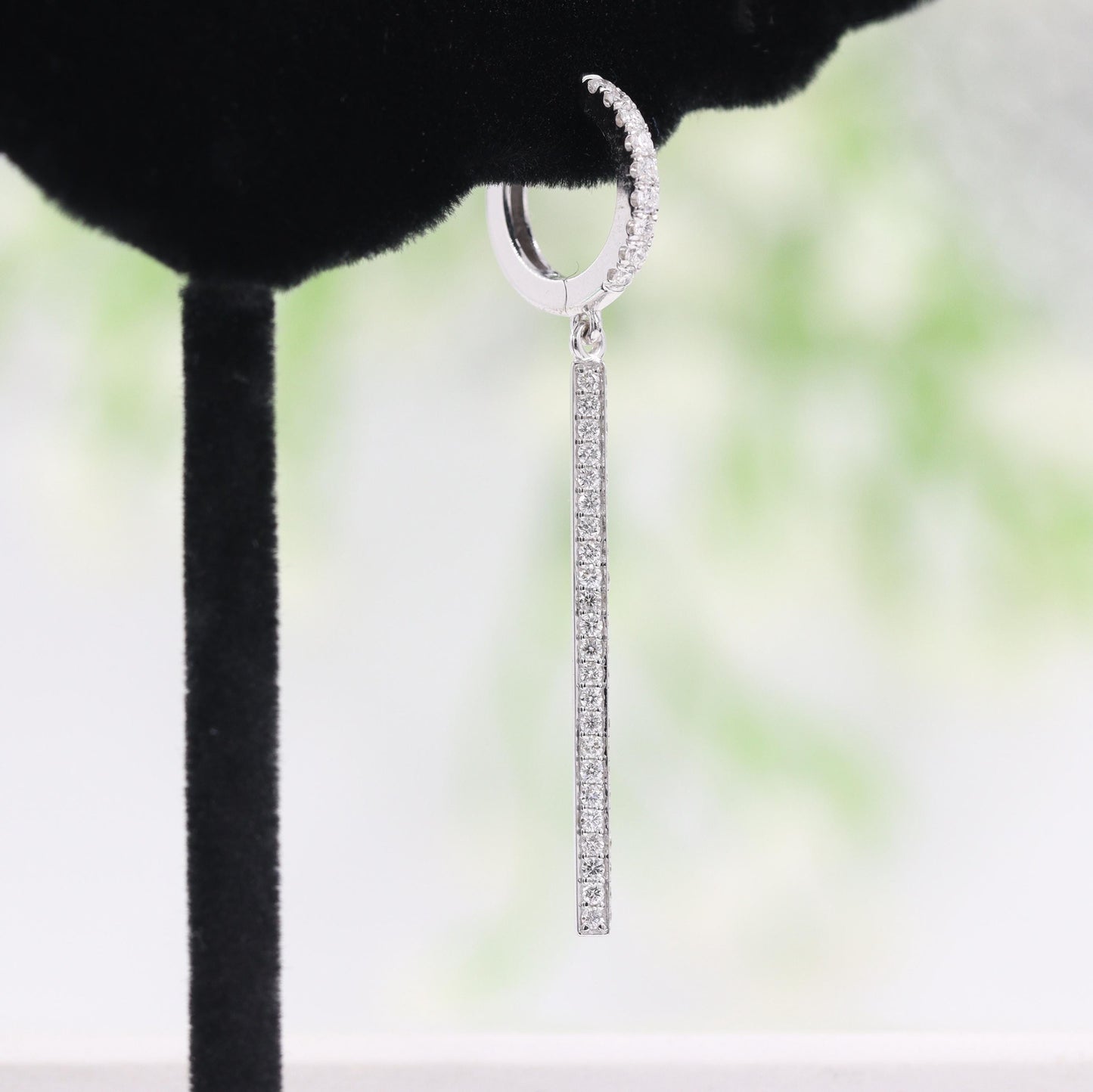 Natural Diamond Hoop with Dangling Bar Two Sides Natural Diamond Earrings/14K,18K gold Drop earring/Diamond Bar Earrings/Anniversary gift