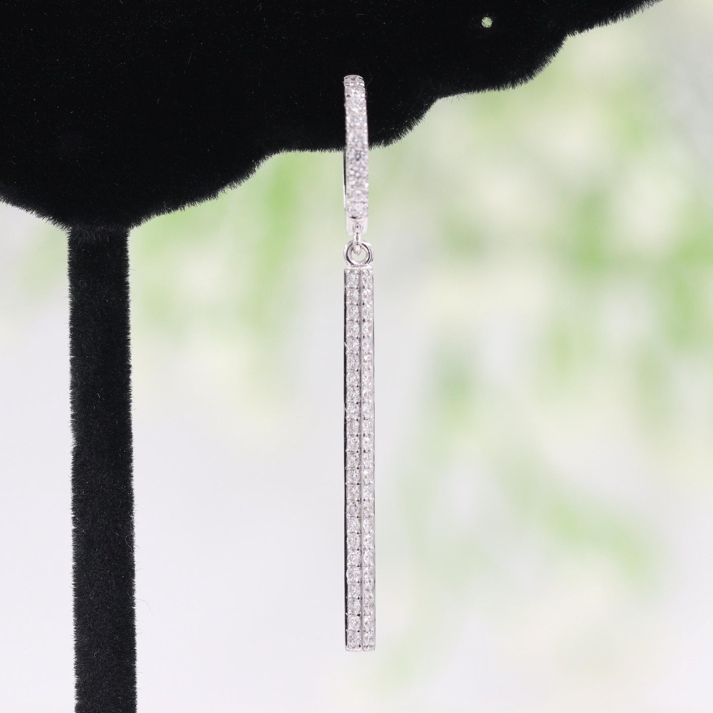 Natural Diamond Hoop with Dangling Bar Two Sides Natural Diamond Earrings/14K,18K gold Drop earring/Diamond Bar Earrings/Anniversary gift