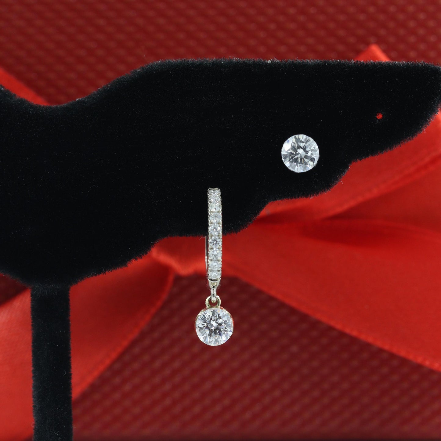 Lab Diamond Dangle Hoop Earrings, 14k Gold Invisible Set Charm, Handmade