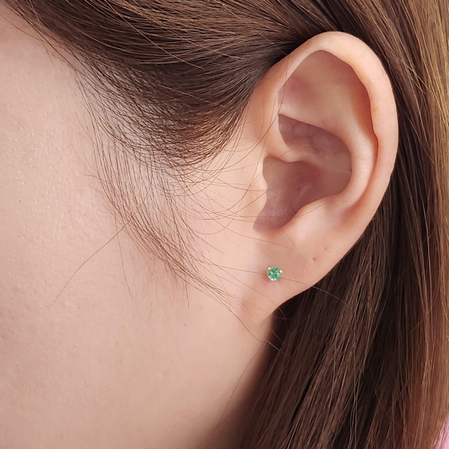 14K Gold Round Emerald Jacket Earrings:0.1ct Natural Round Emerald Prong Studs - Anniversary gifts