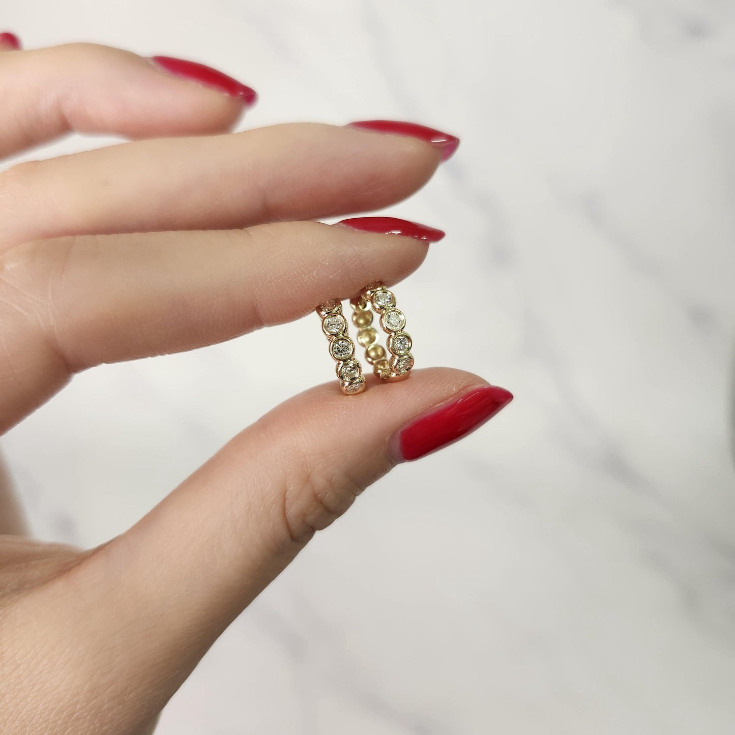 Round Natural Diamond Bezel Hoop Earring/ Diamond Huggies Bezel Hoop Earring/14K gold ,18K gold Hoop Diamond Earring/Anniversary gift