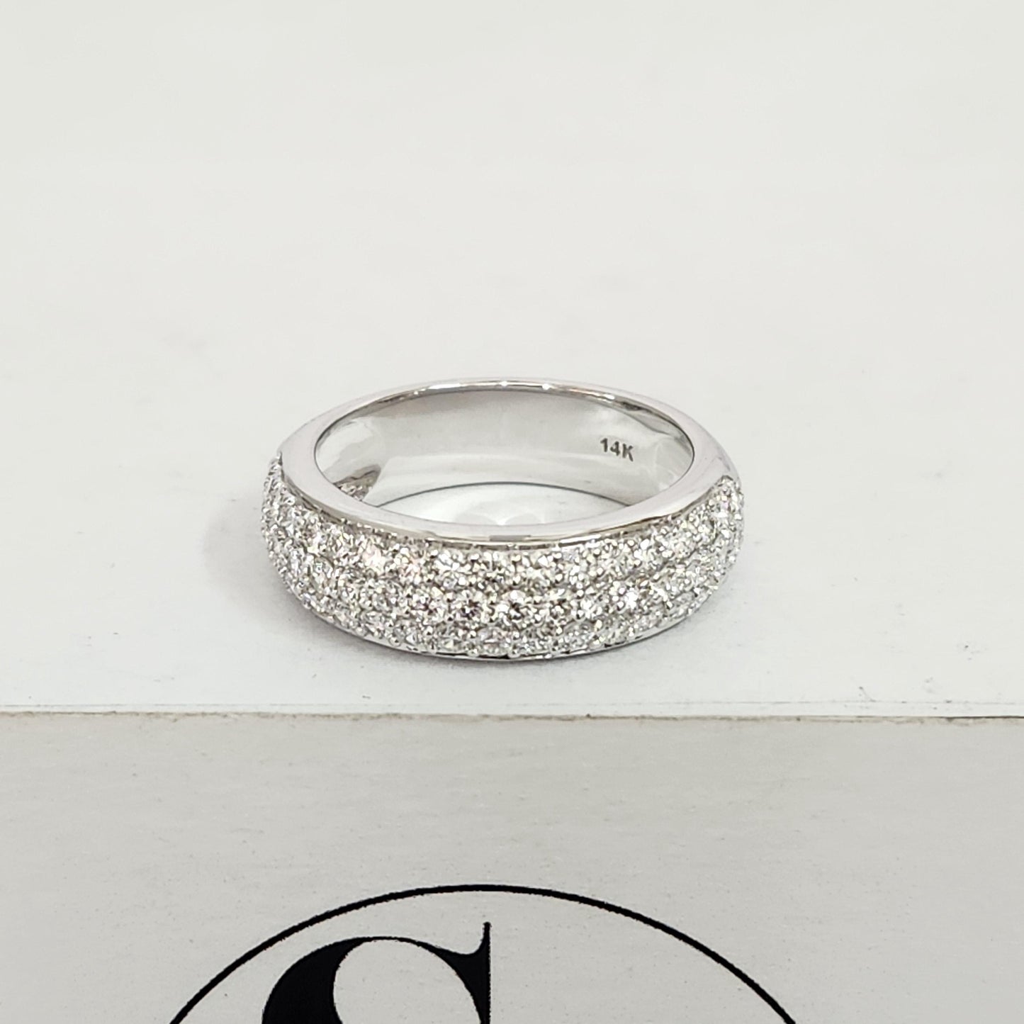 14K Gold 3 Row  Natural Diamond Wedding Band:  6.5mm Width Pave Anniversary Ring- Anniversary Gift