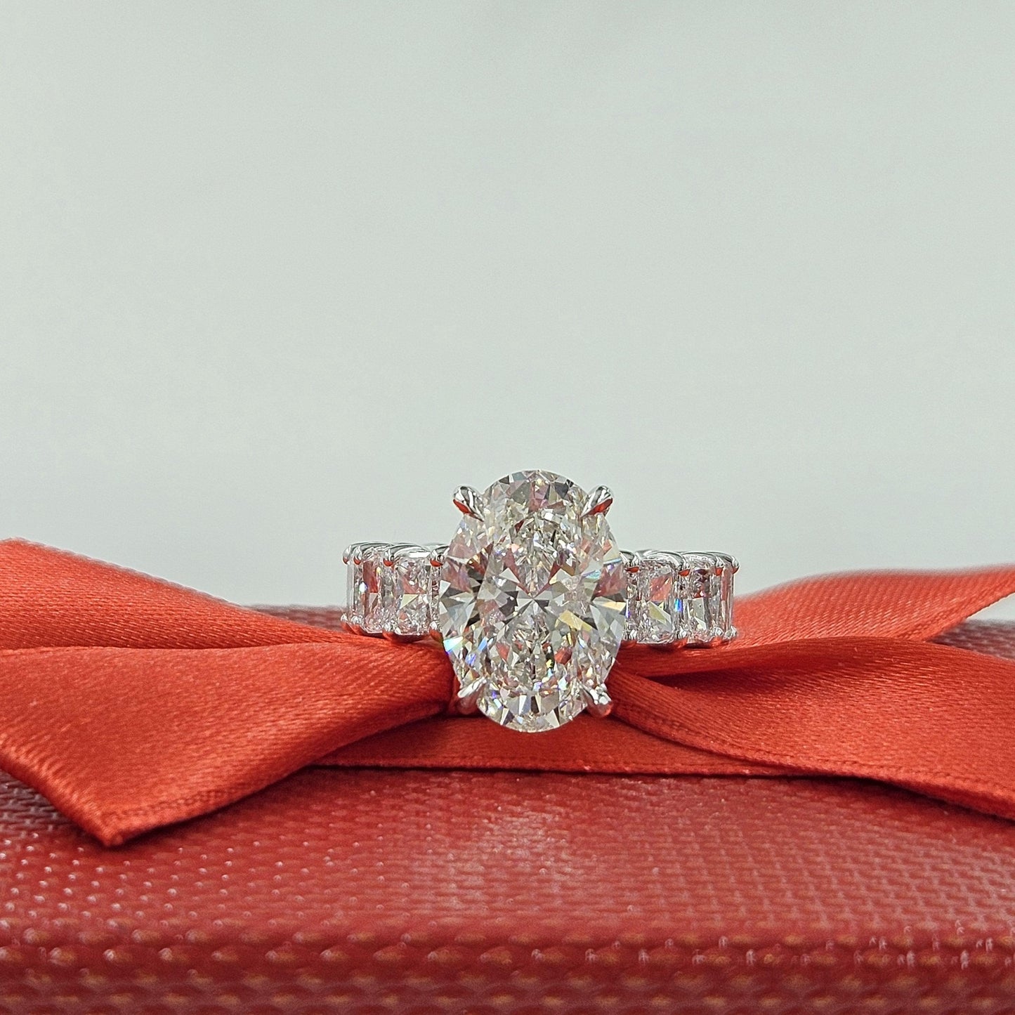Total 8.3ct Diamond Engagement Ring: 18K Gold Oval Hidden Halo Diamond Ring- Anniversary Ring
