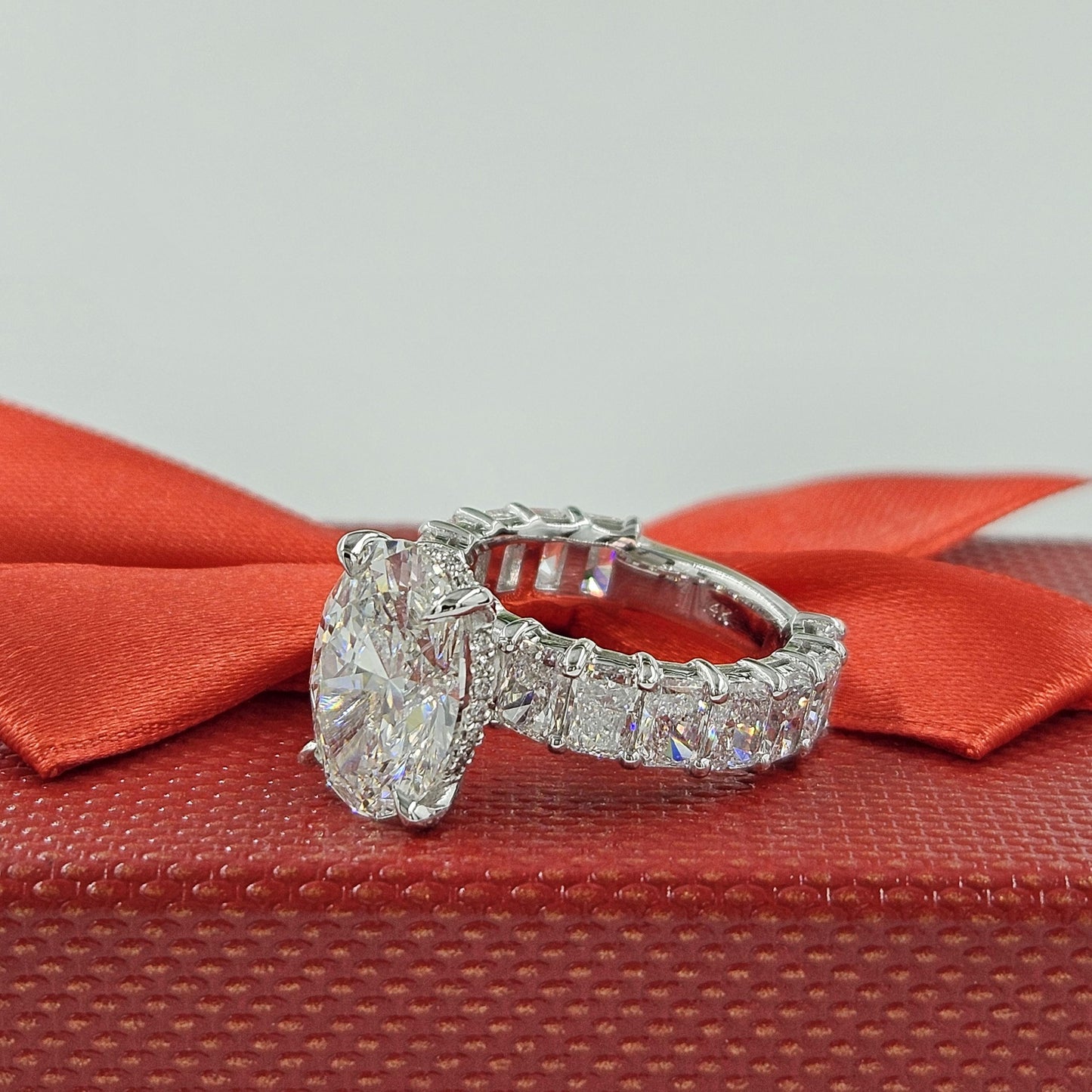 Total 8.3ct Diamond Engagement Ring: 18K Gold Oval Hidden Halo Diamond Ring- Anniversary Ring